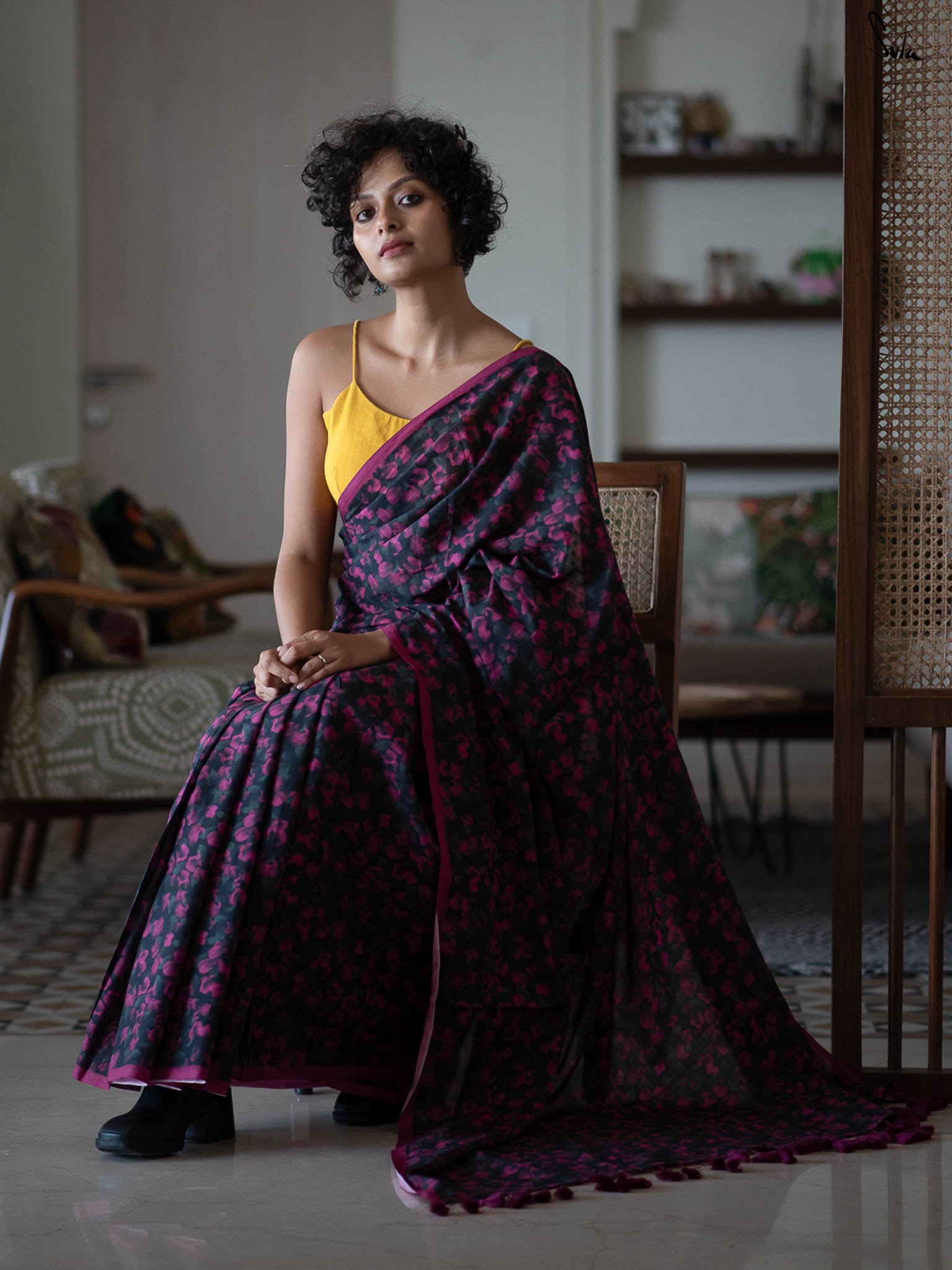 Suta Pink & Green Floral Printed Saree