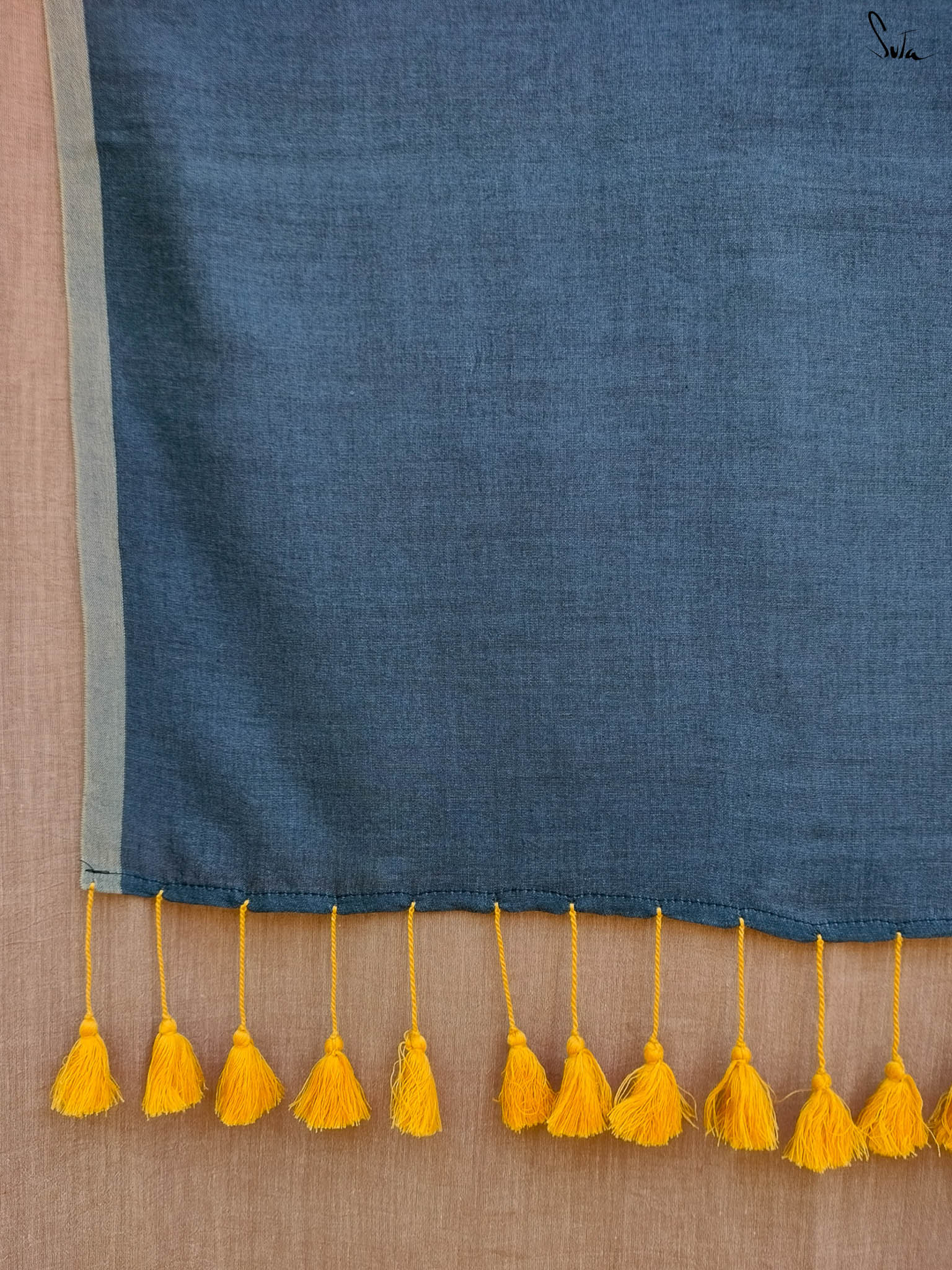 Suta Olive Green & Blue Saree With Tassels
