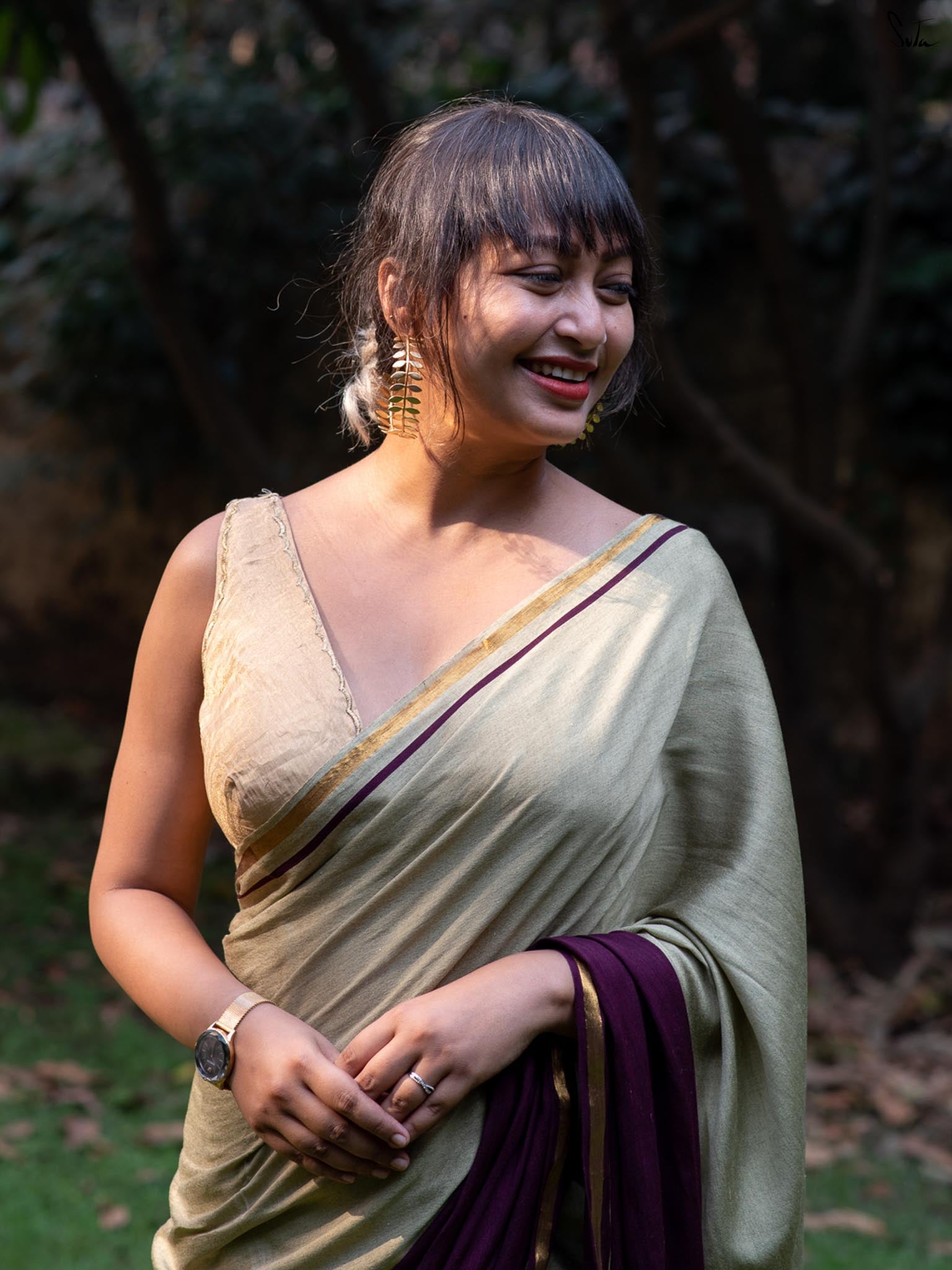 Double Trouble: Purple/Cream Saree