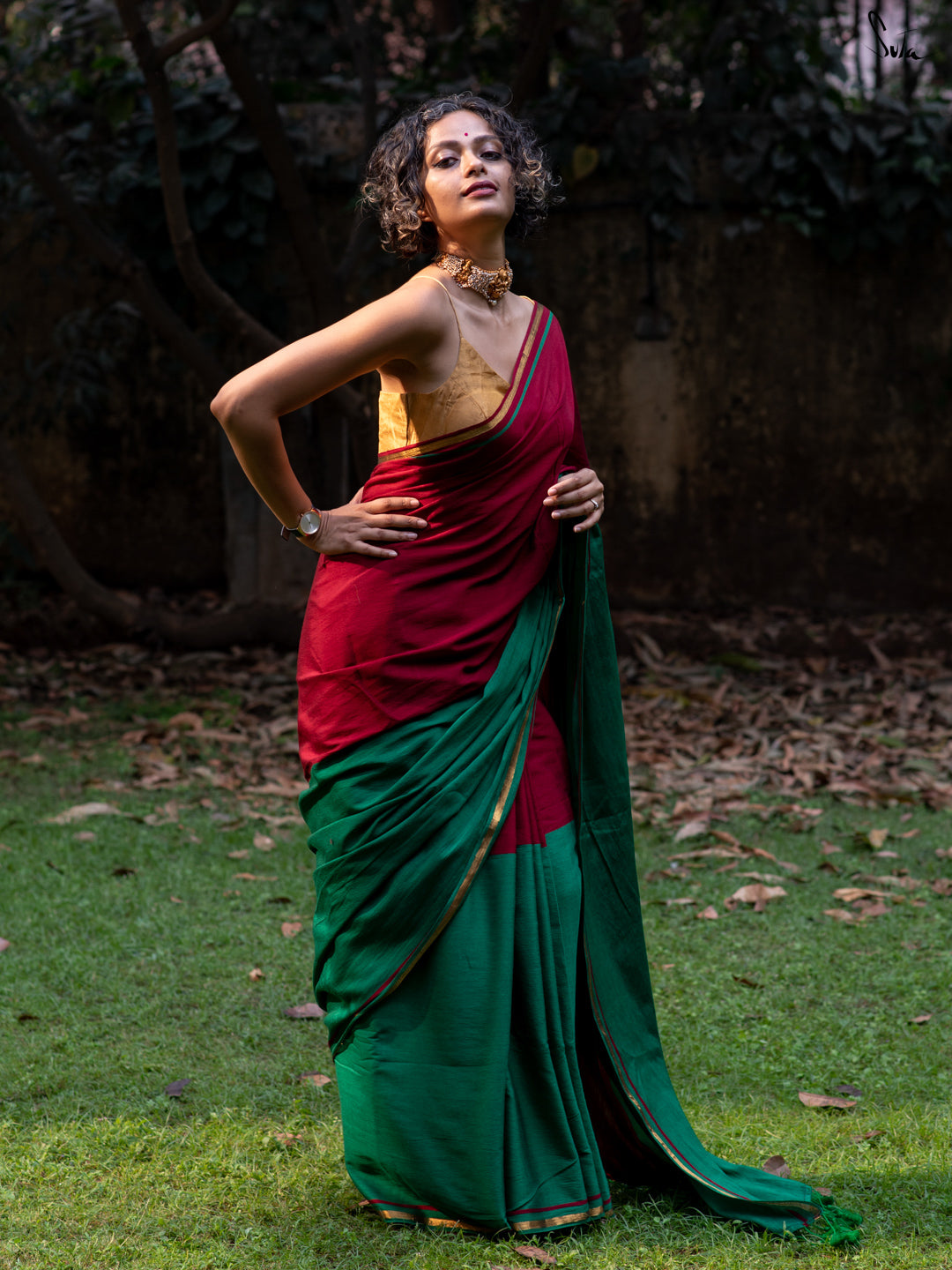 Double Trouble: Red/Green Saree