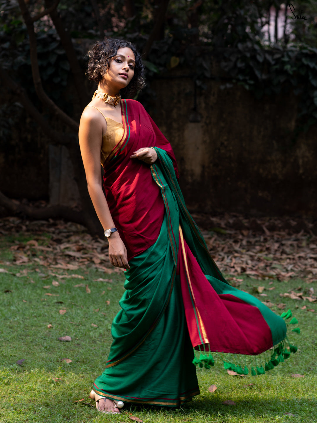 Double Trouble: Red/Green Saree