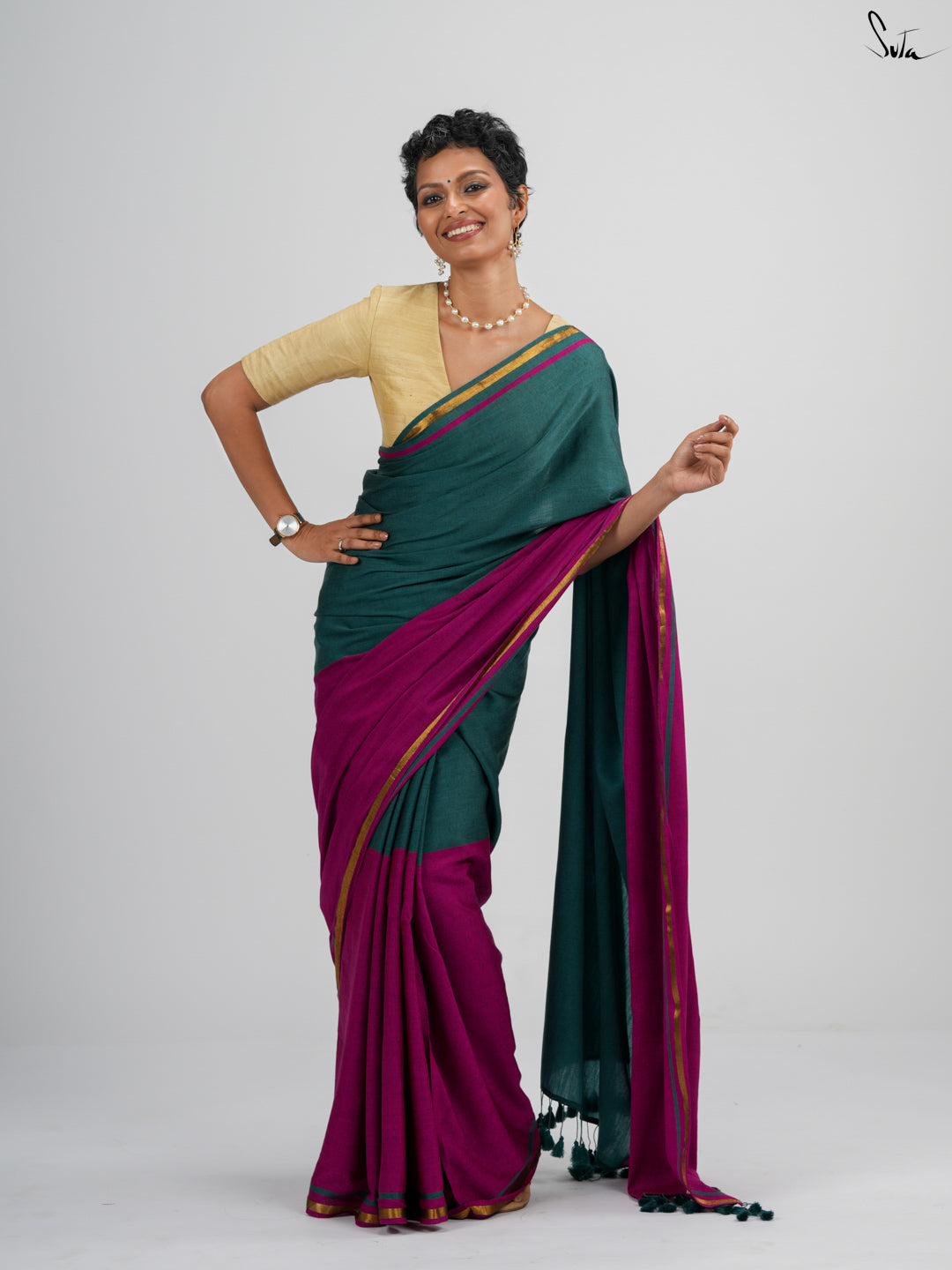 Double Trouble: Teal/Pink Saree