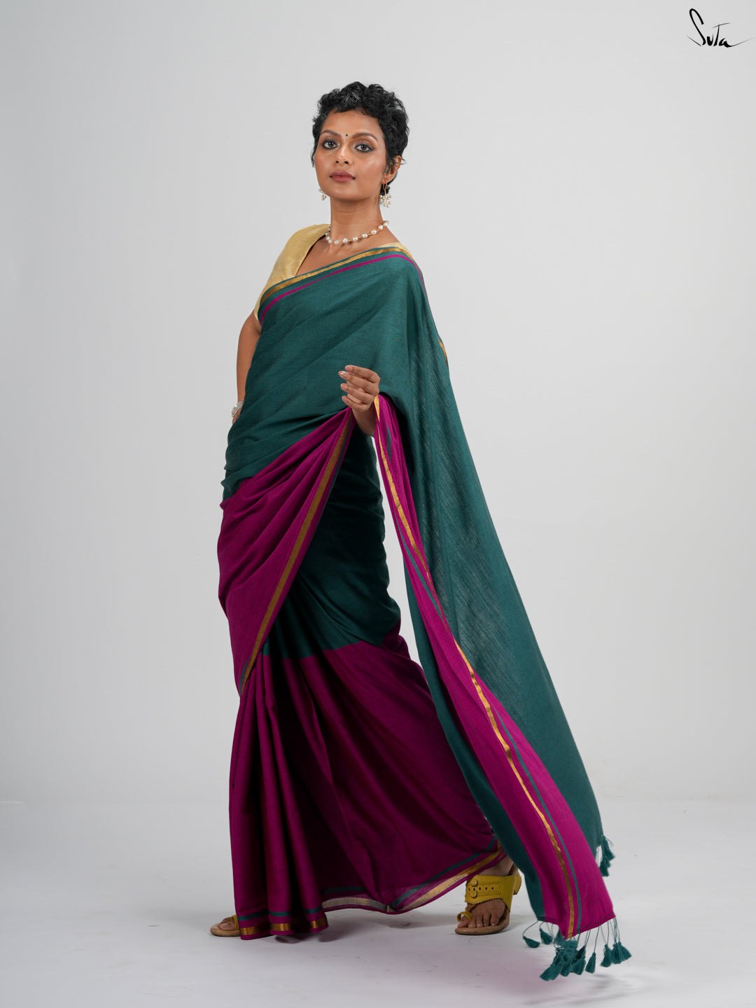 Double Trouble: Teal/Pink Saree
