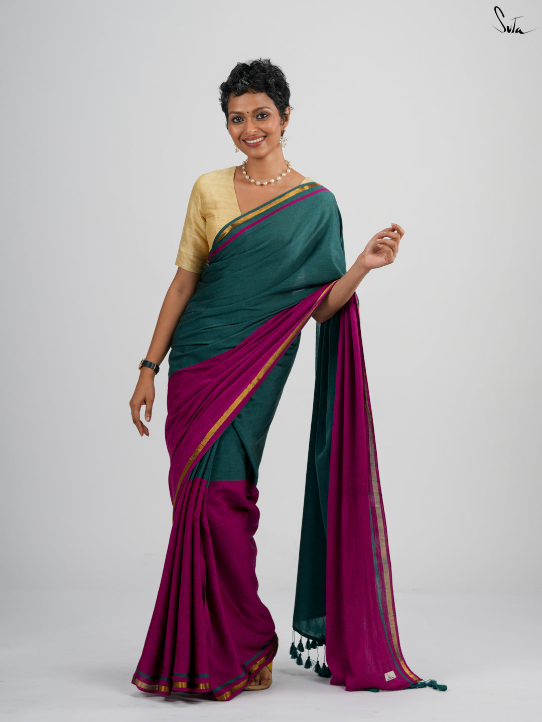 Double Trouble: Teal/Pink Saree