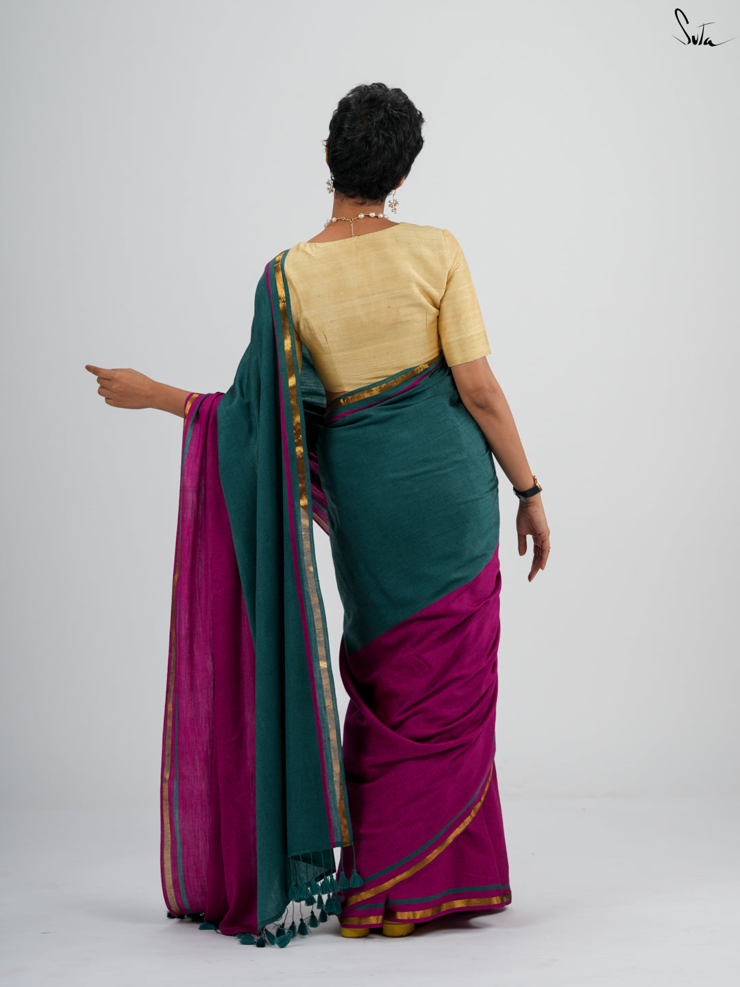 Double Trouble: Teal/Pink Saree
