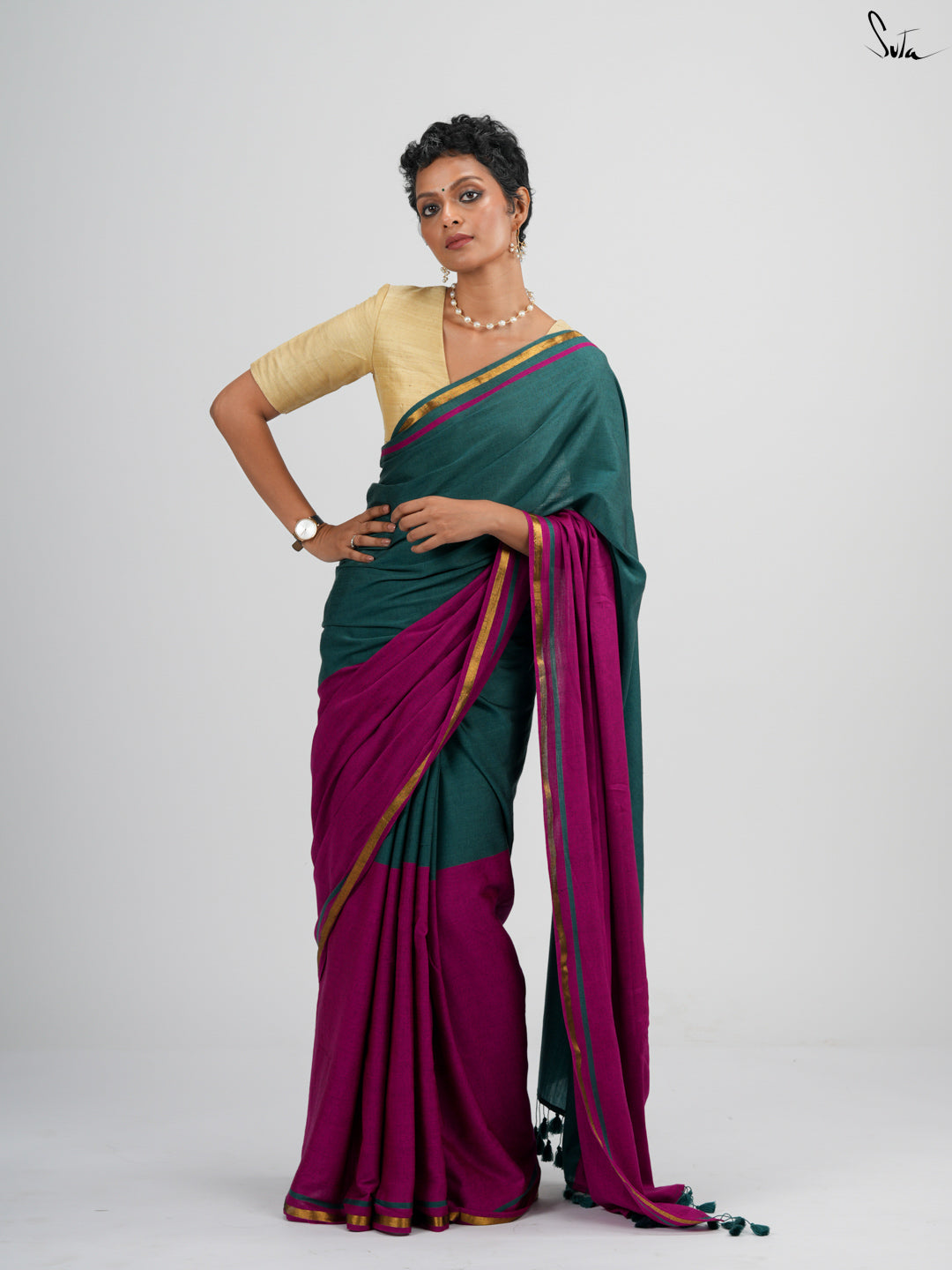 Double Trouble: Teal/Pink Saree