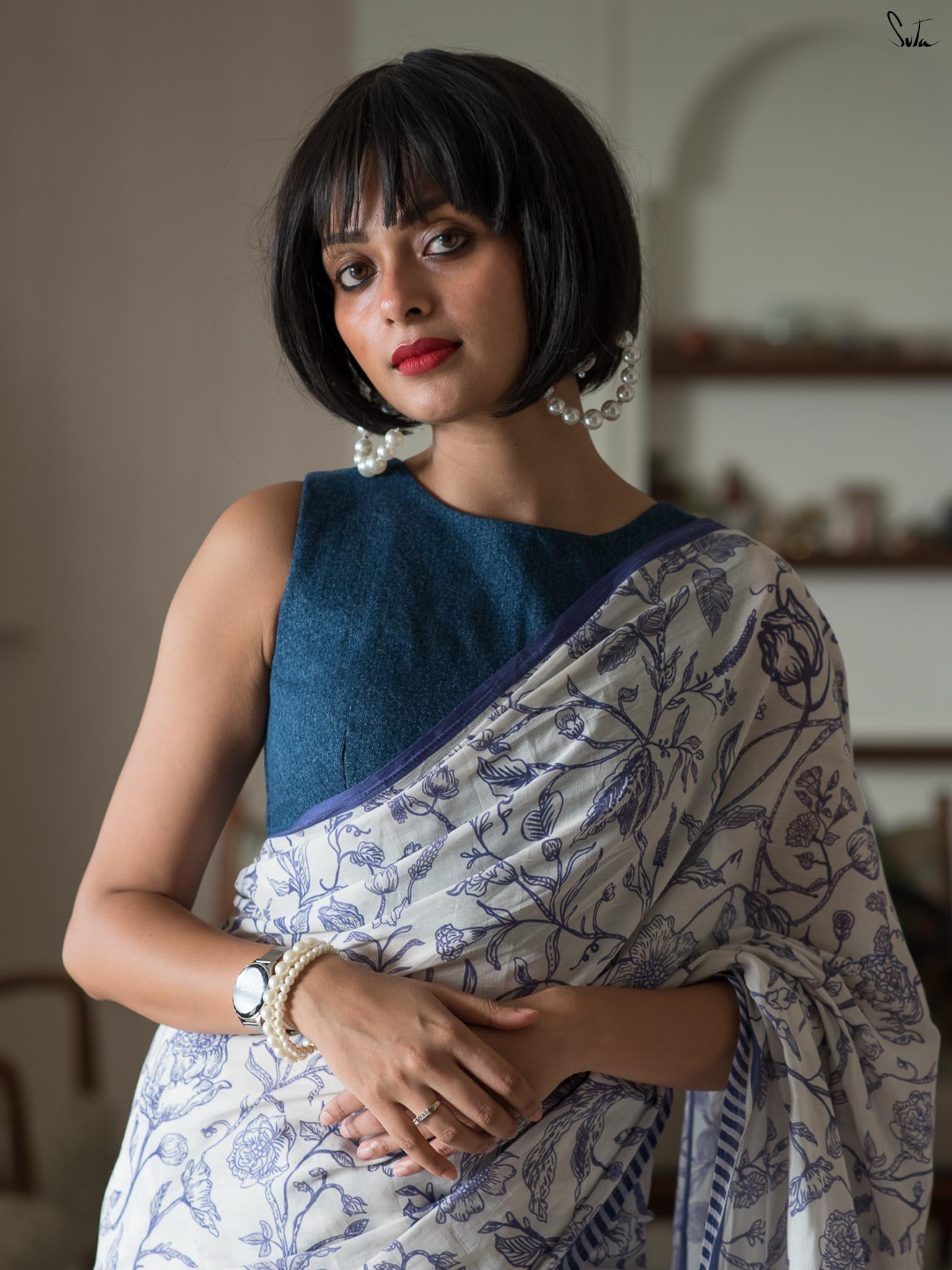 Suta Floral Printed Mul Cotton Saree