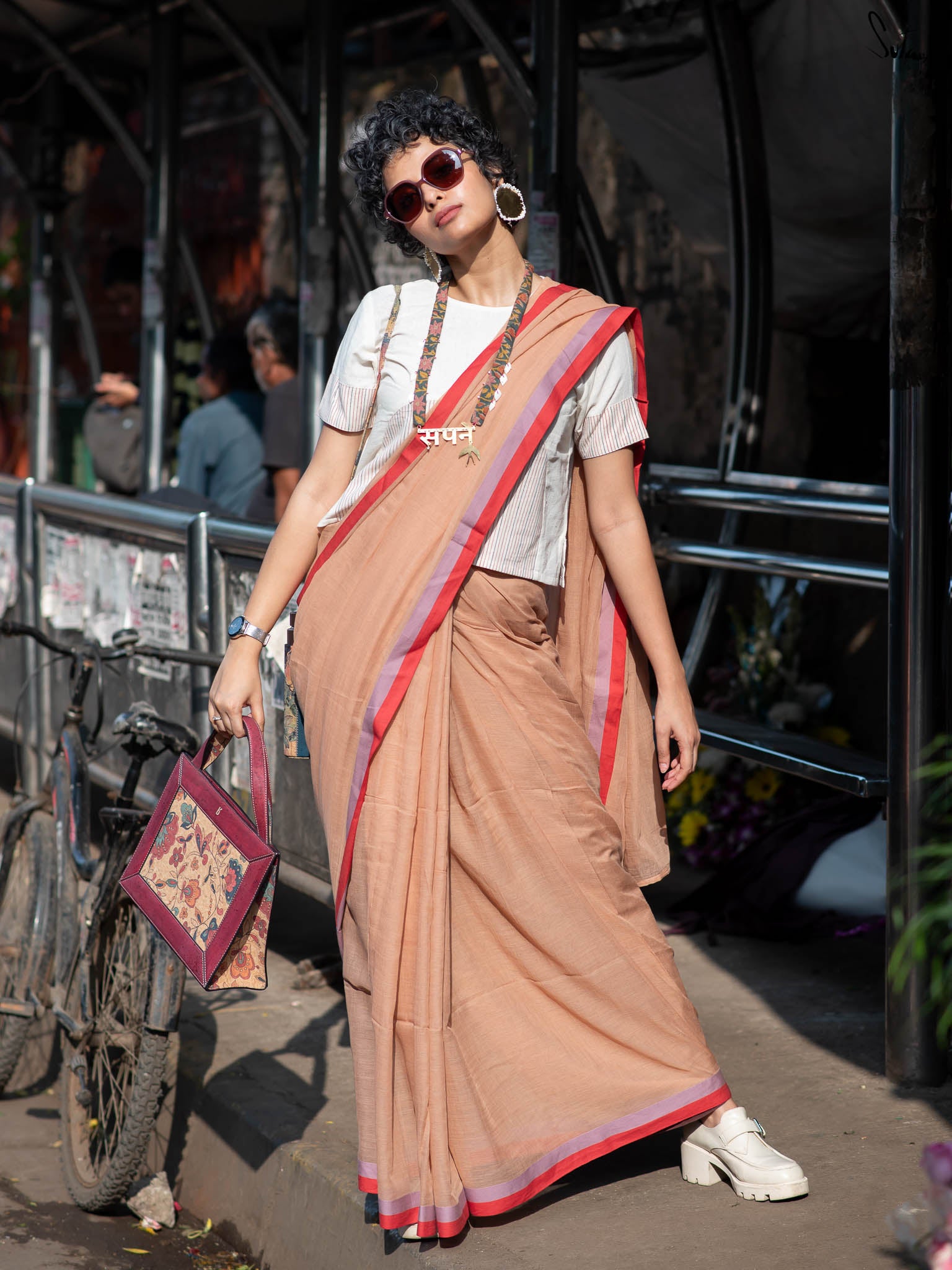 Suta Beige & Pink Pure Cotton Saree