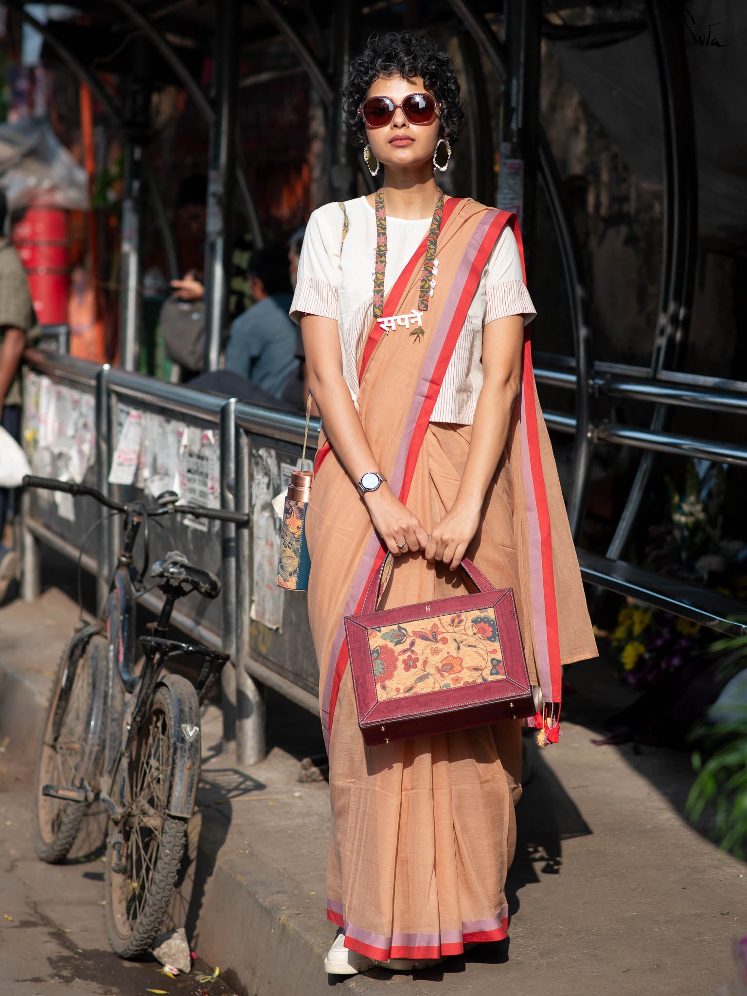 Suta Beige & Pink Pure Cotton Saree