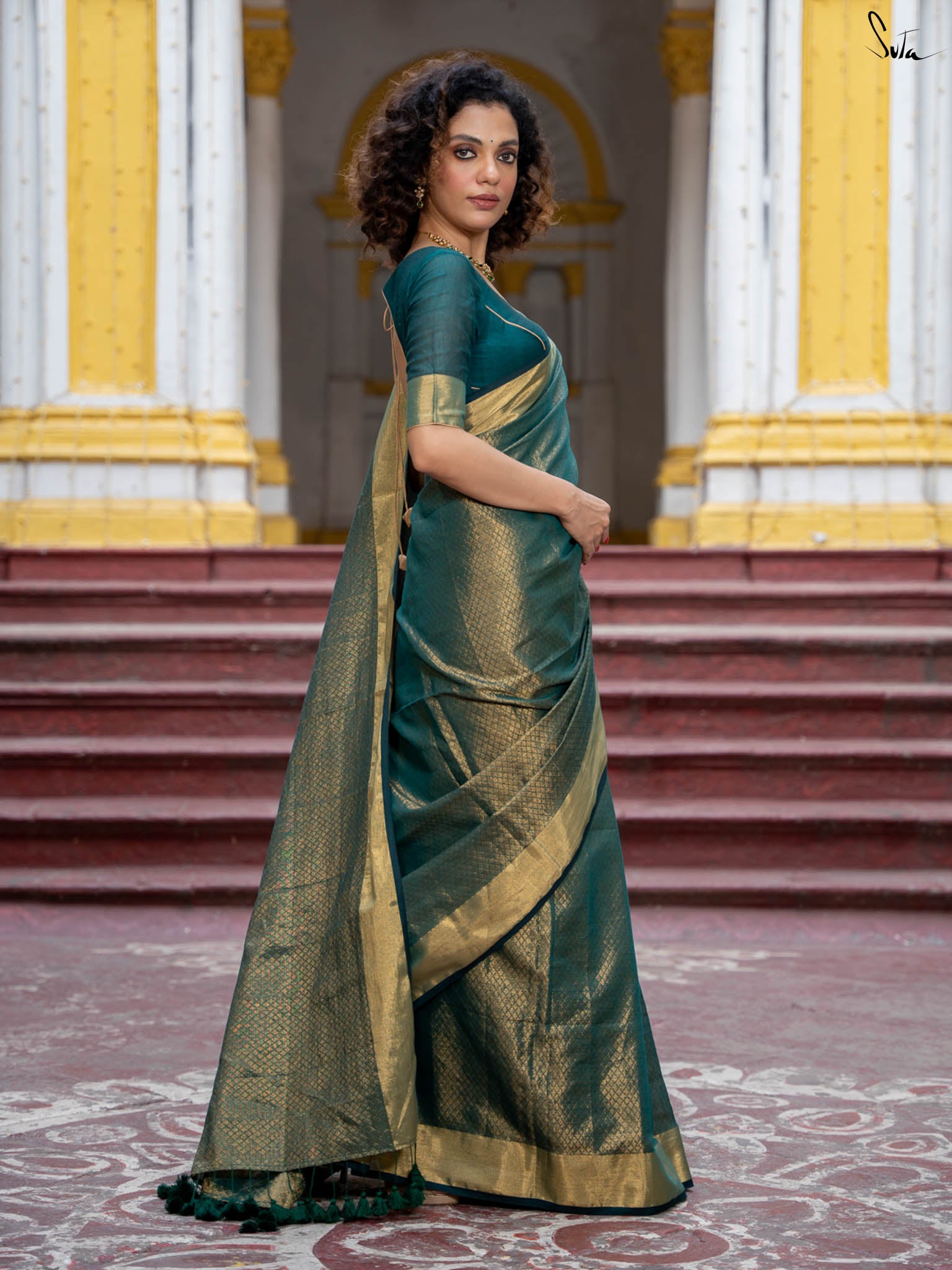 Suta Ethnic Motifs Green Color Pure Cotton Zari Saree