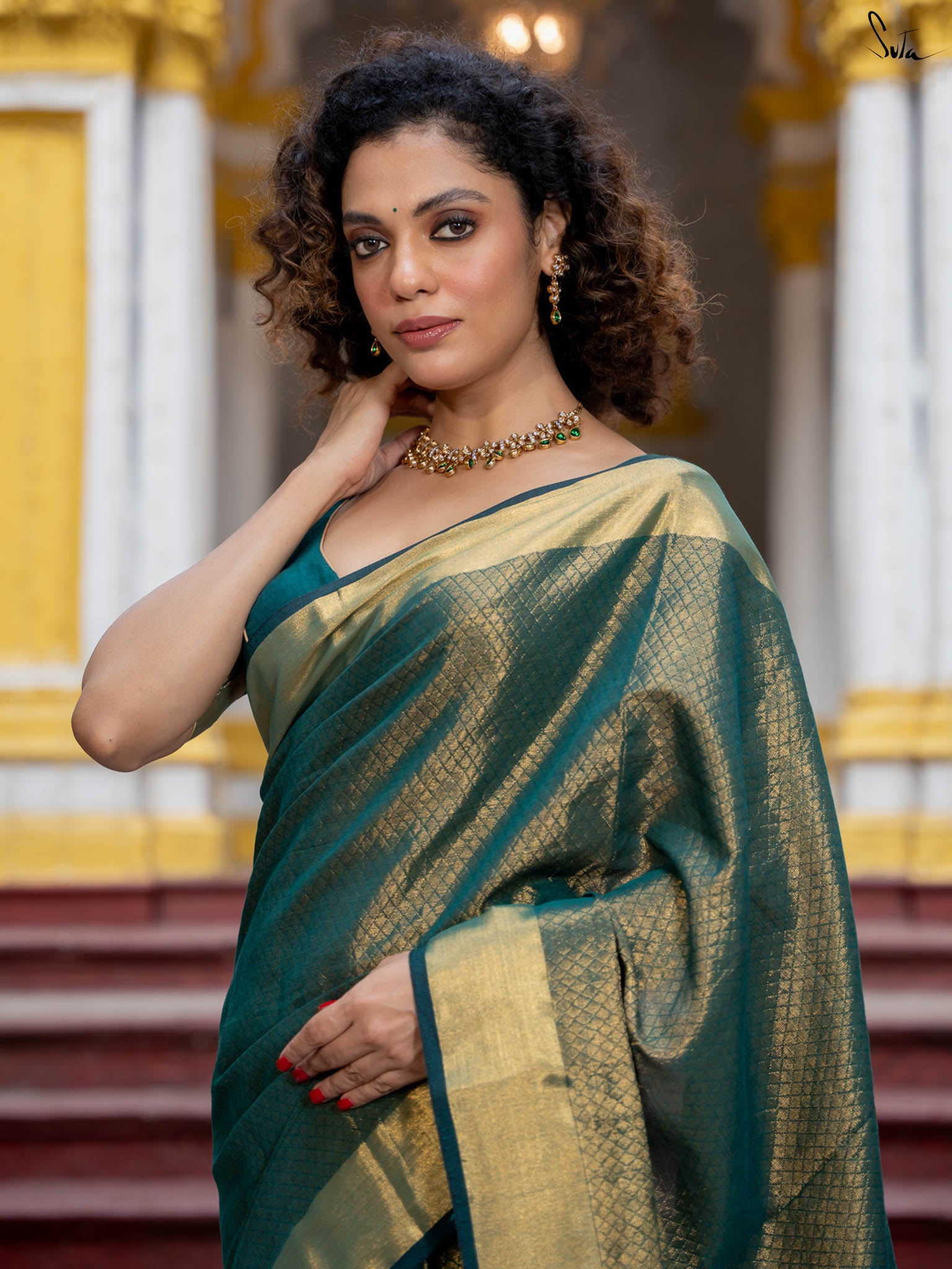 Suta Ethnic Motifs Green Color Pure Cotton Zari Saree