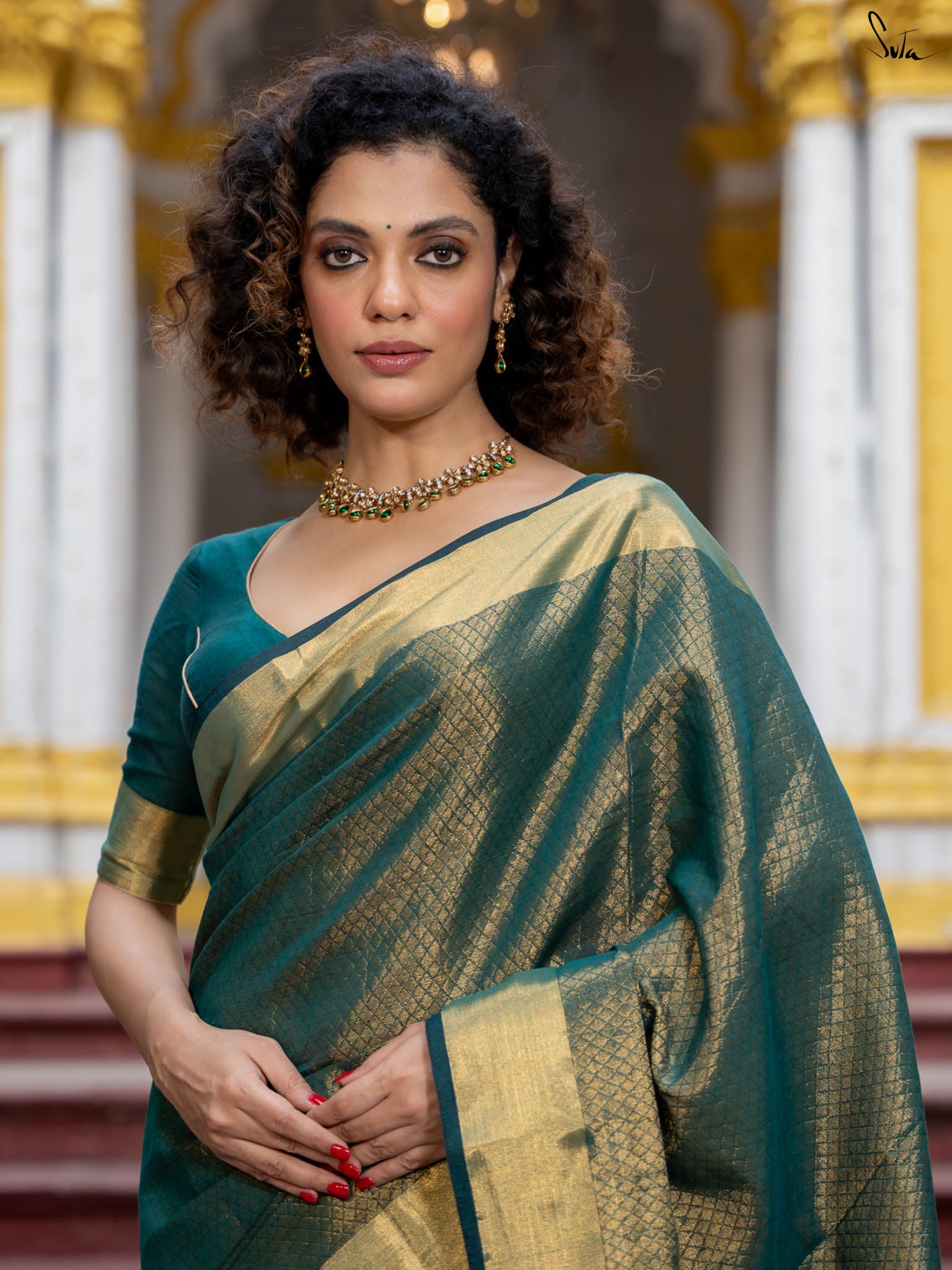 Suta Ethnic Motifs Green Color Pure Cotton Zari Saree
