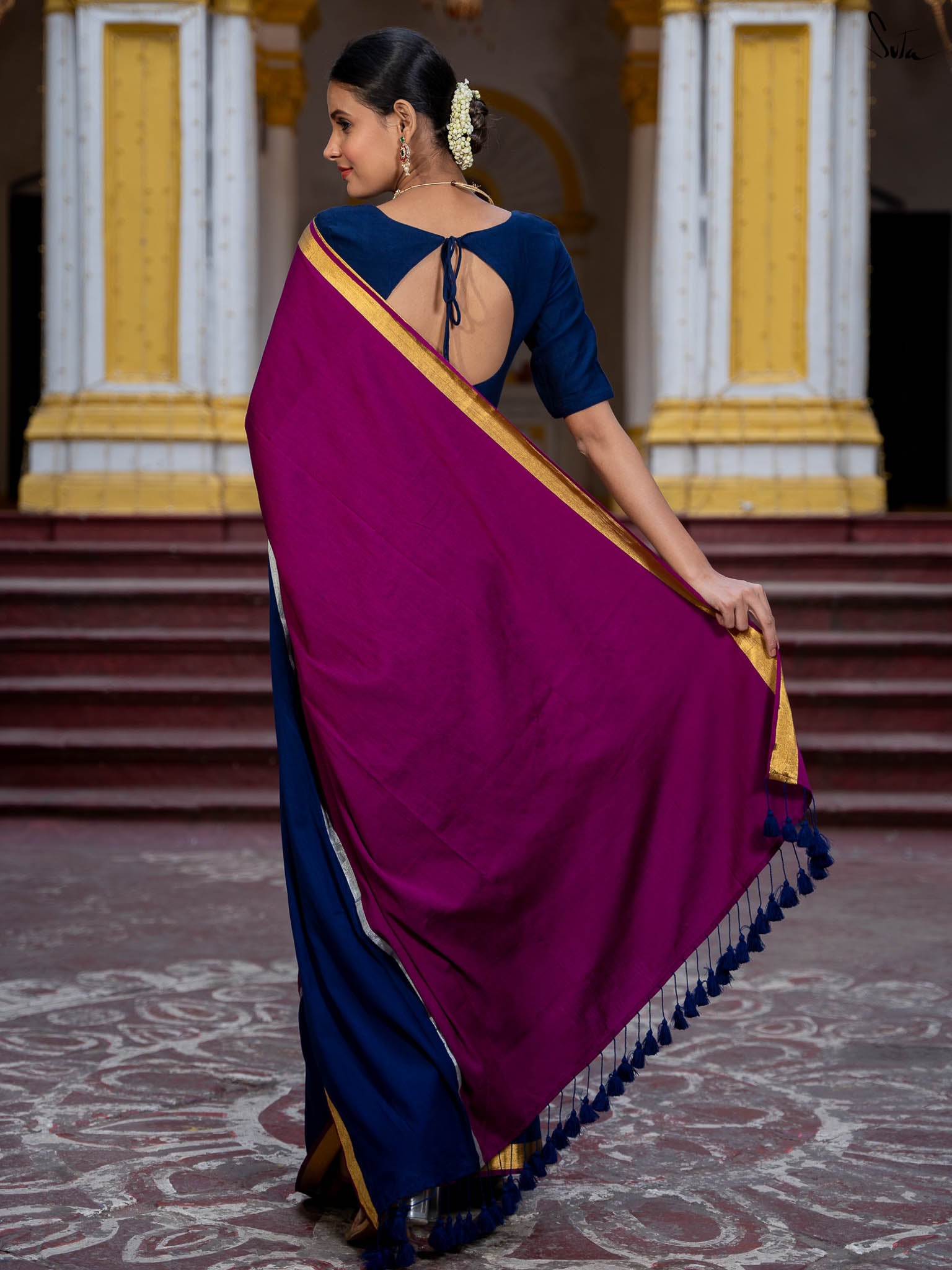 Suta Colourblocked Pink Color Saree