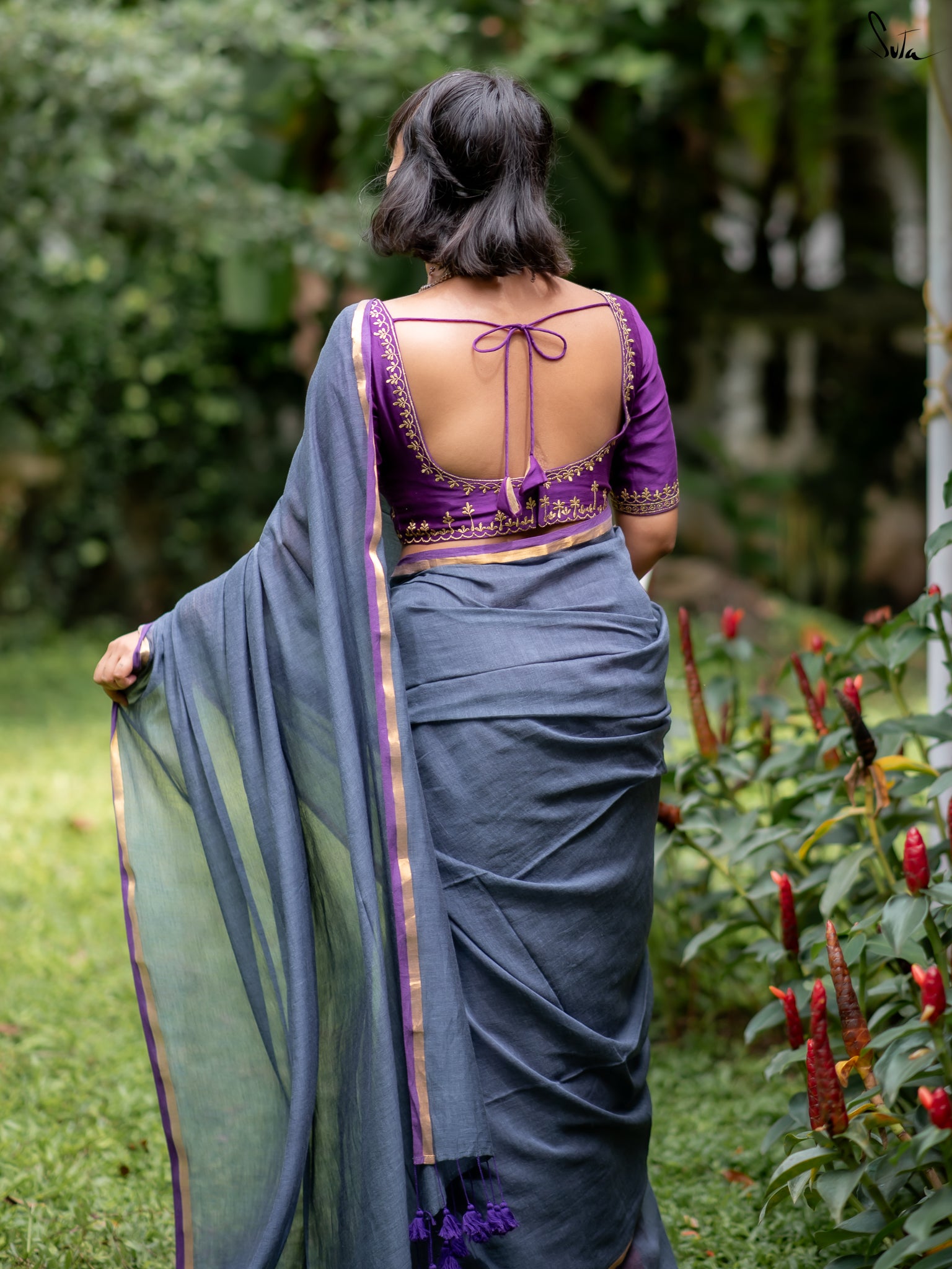 Suta Grey Pure Cotton Saree