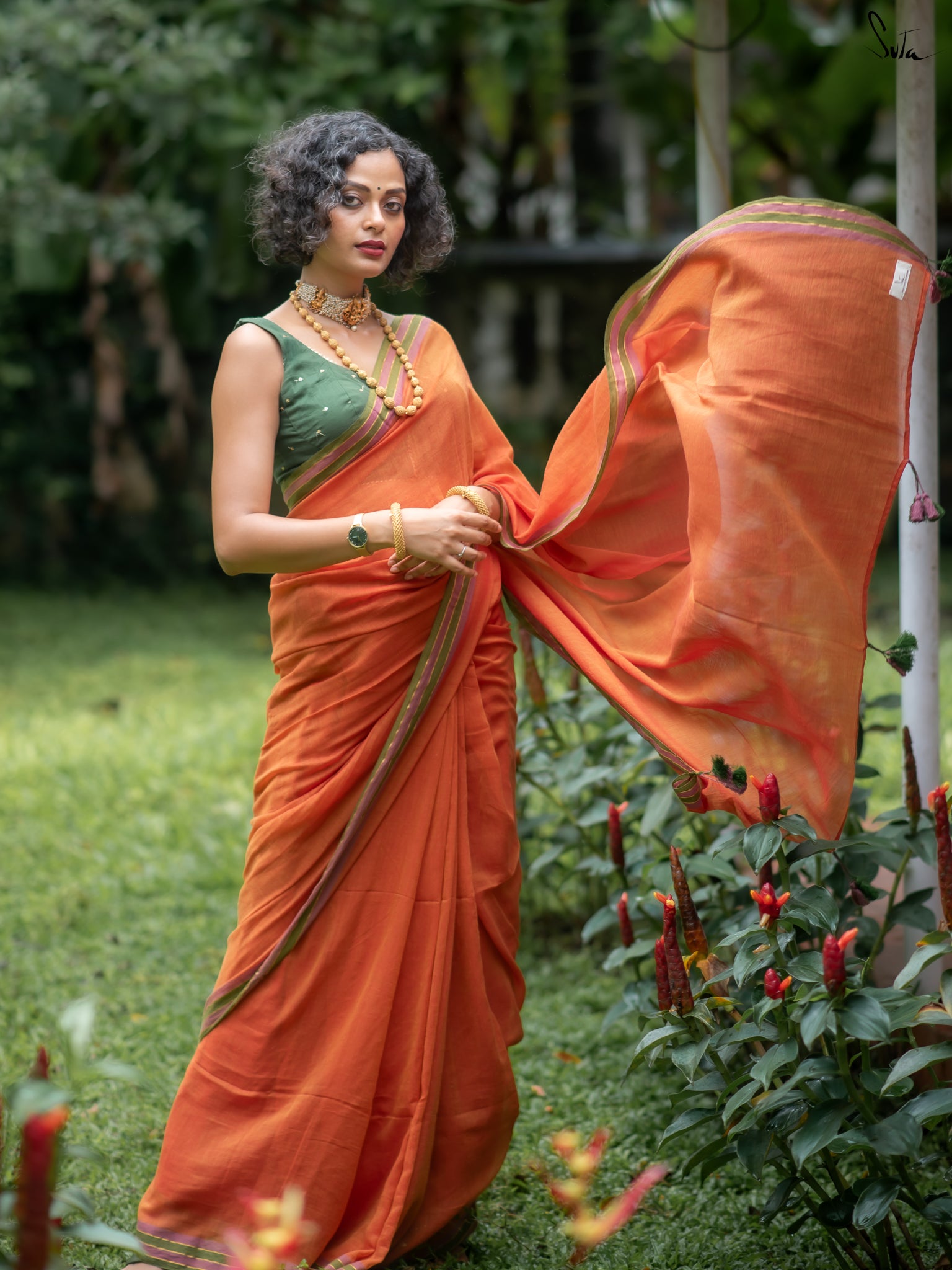 Suta Rust Pure Cotton Saree
