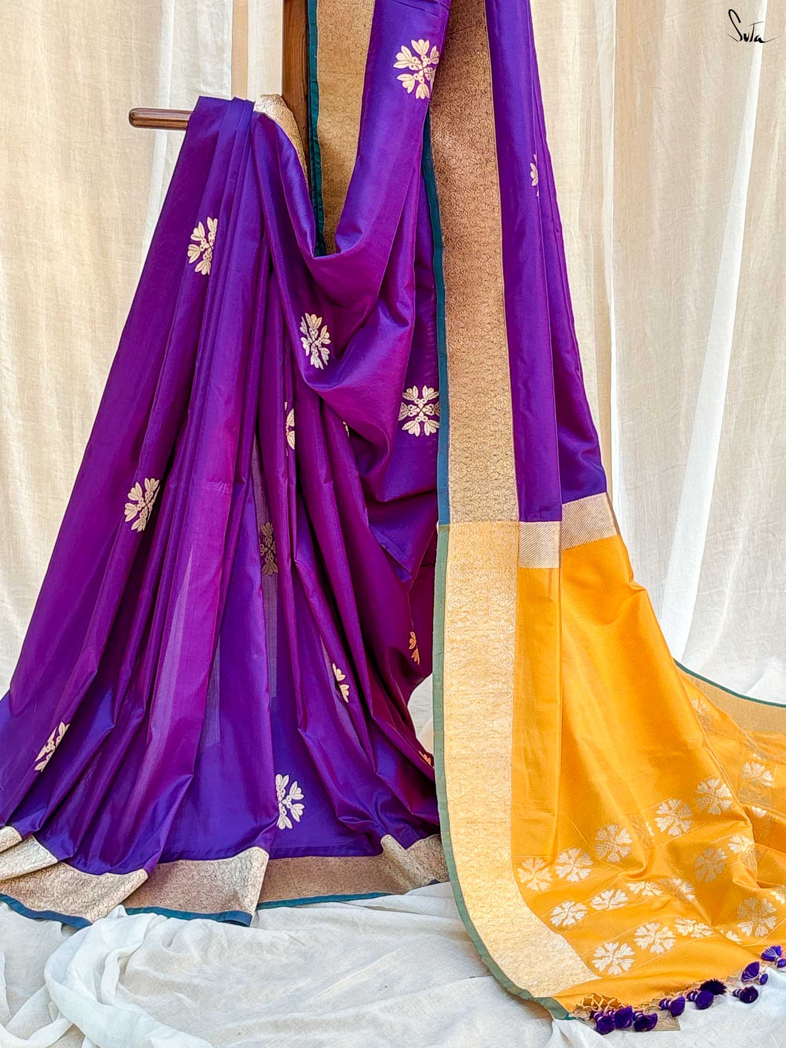 Zareen Aftab Purple Banarasi Saree