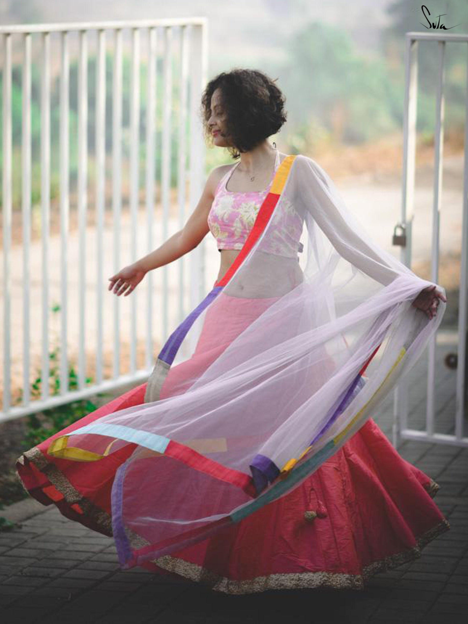Dhoop Chav Peach And Pink Raw Silk Skirt