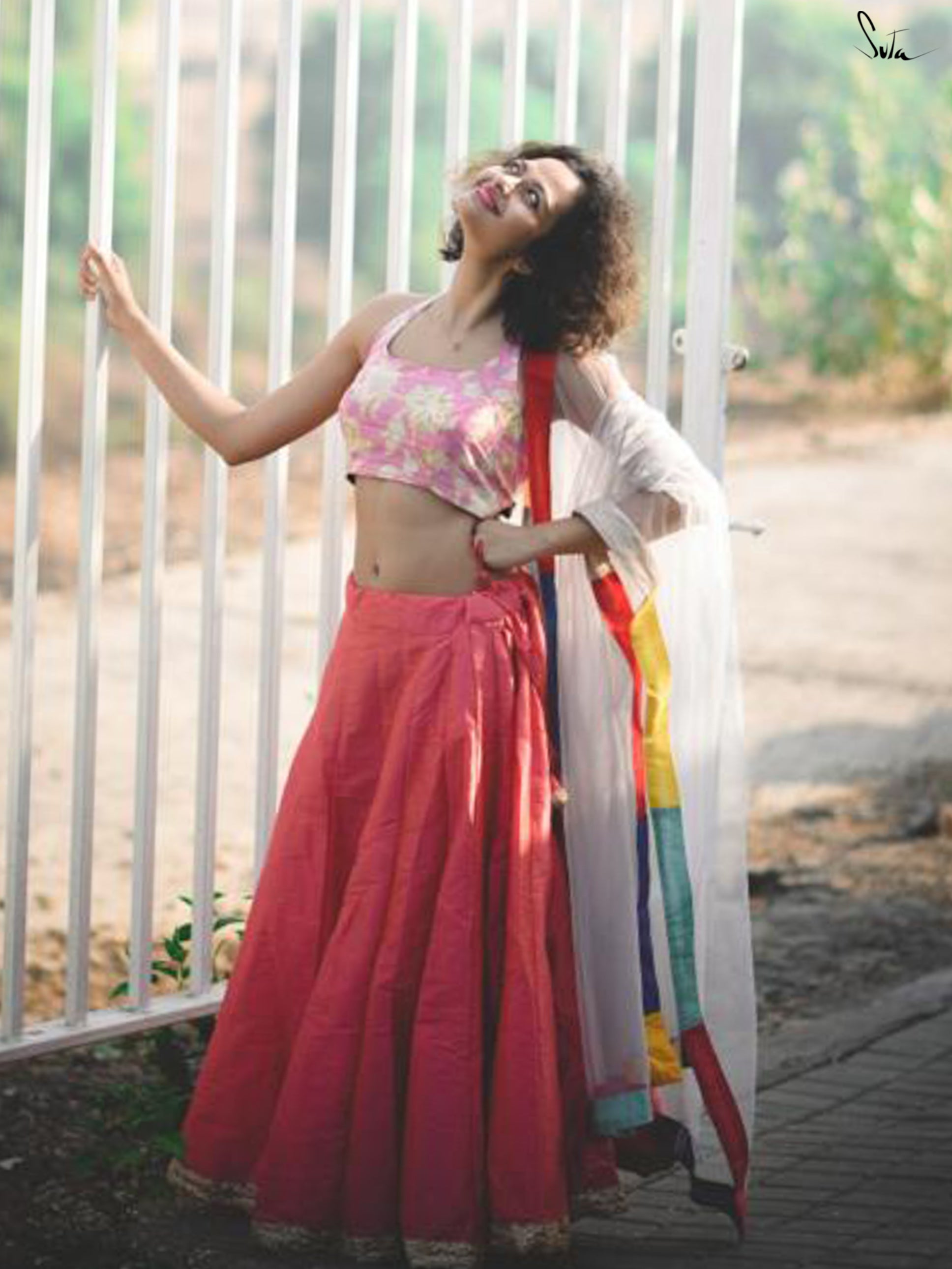 Dhoop Chav Peach And Pink Raw Silk Skirt
