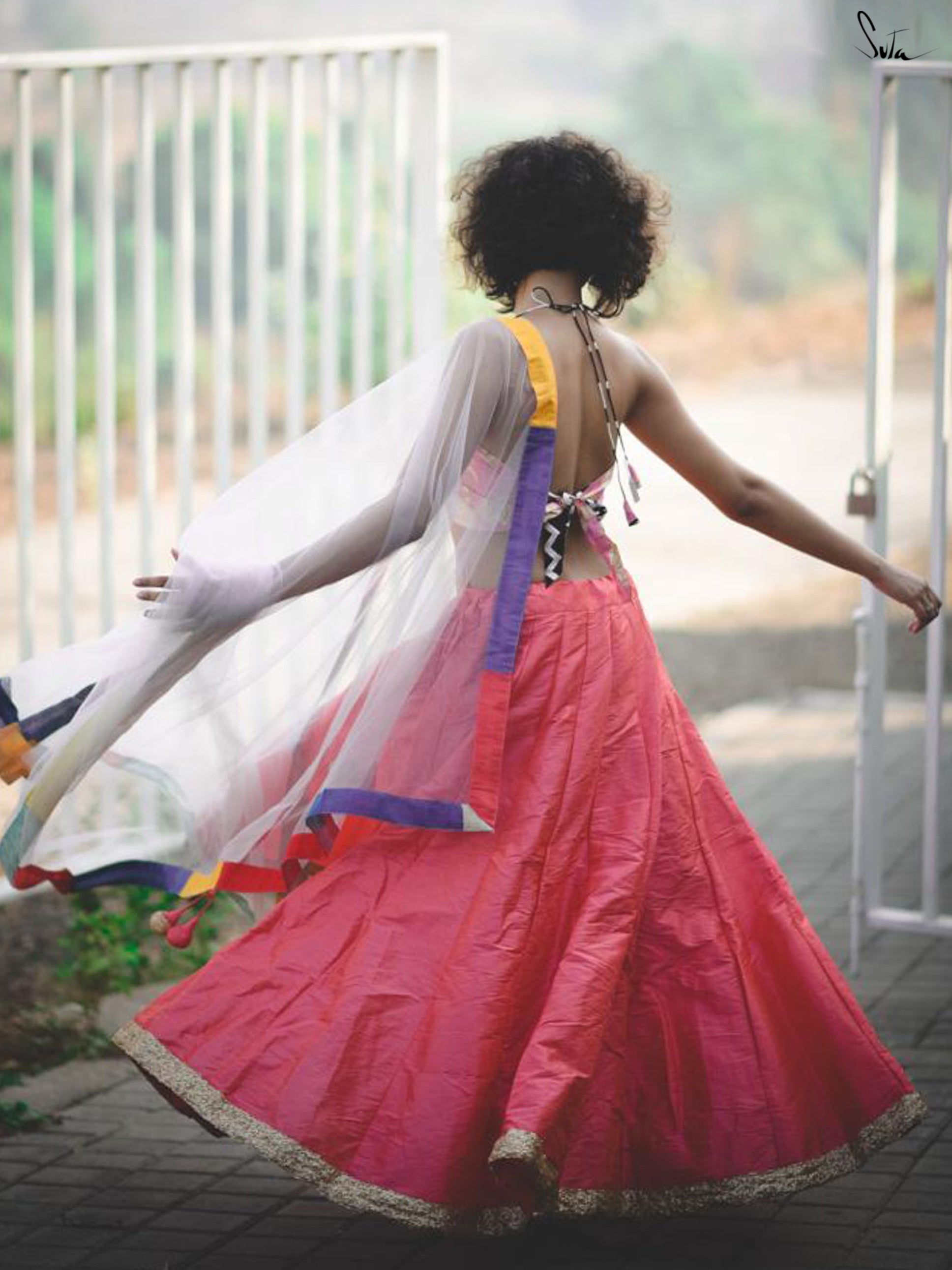 Dhoop Chav Peach And Pink Raw Silk Skirt