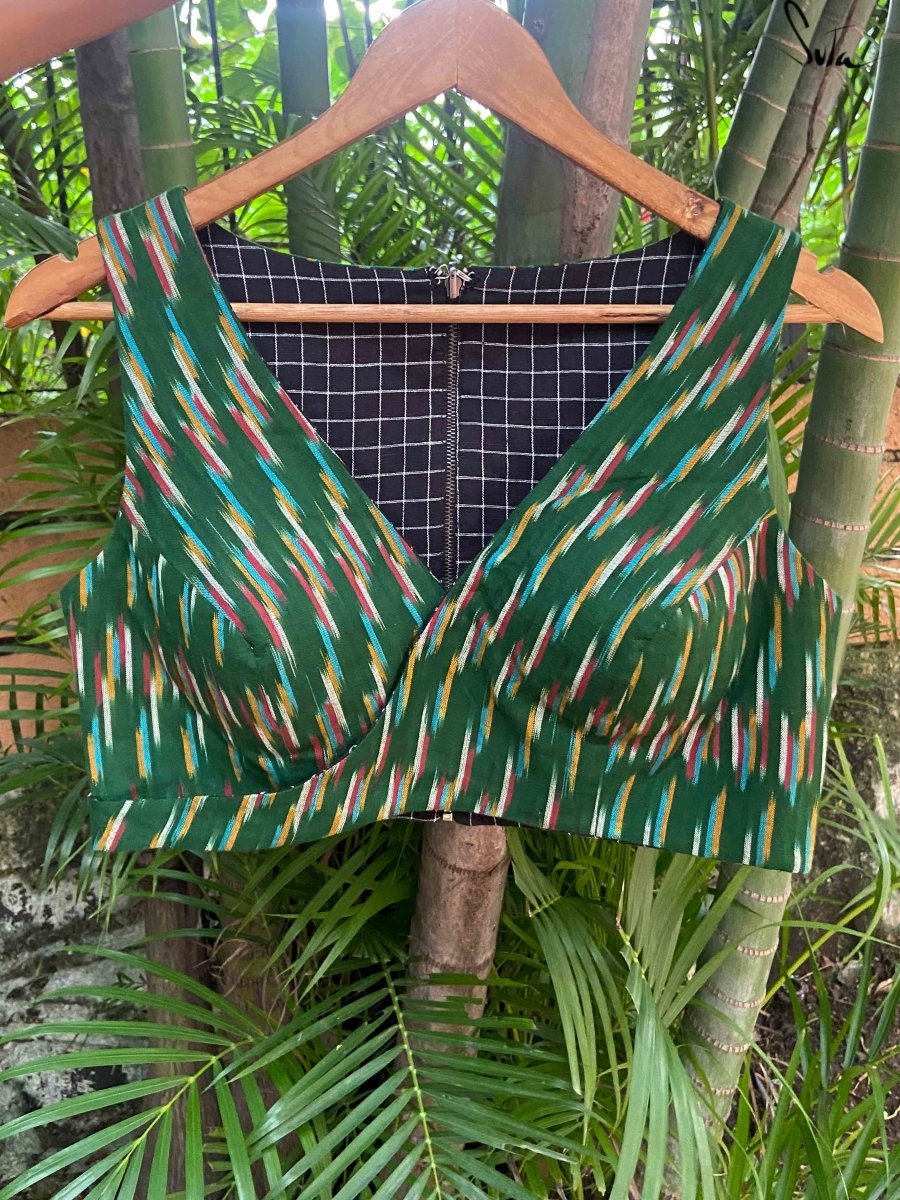 Green and Black Alat Palat (Blouse) - suta.in