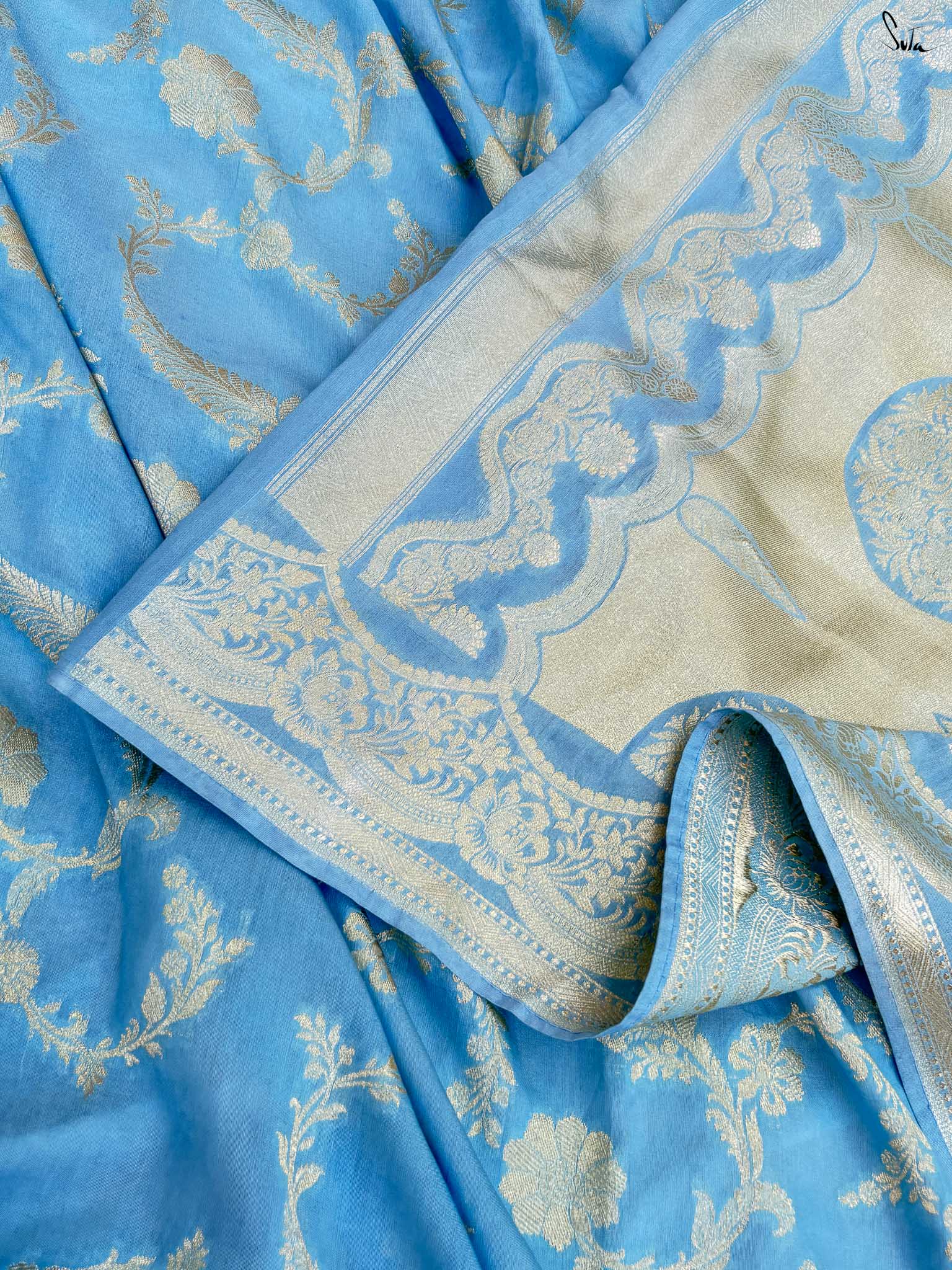 Mokshda Sky Blue Banarasi Saree