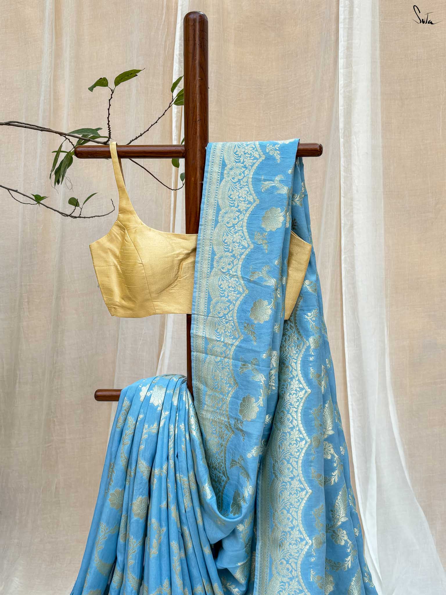 Mokshda Sky Blue Banarasi Saree