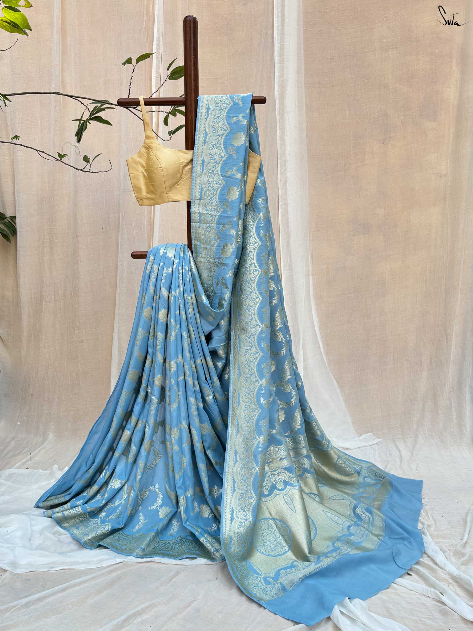 Mokshda Sky Blue Banarasi Saree