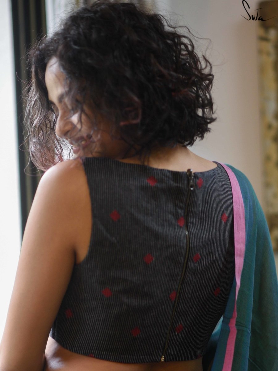 Red and Black Alat Palat (Blouse) - suta.in