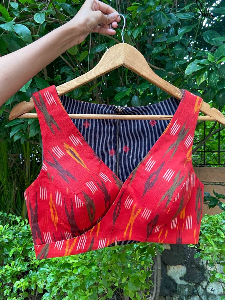 Red and Black Alat Palat (Blouse) - suta.in