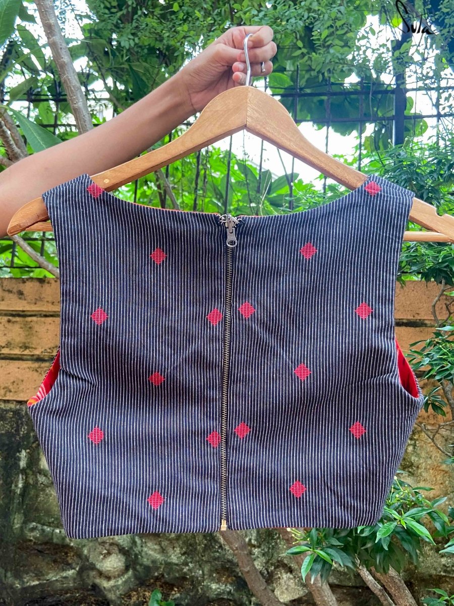 Red and Black Alat Palat (Blouse) - suta.in