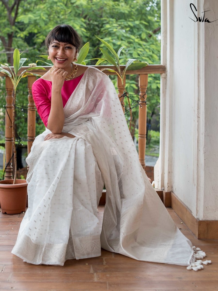 Silk Modal Off White Saree For Onam, Vennila