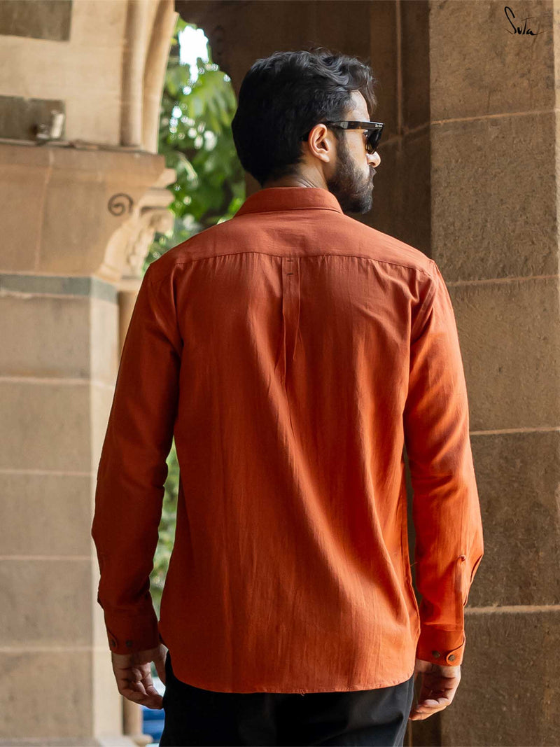 Handmade Rust Men's Classic Soft Cotton Rust Colour Shirt For Men|Rustler|Suta