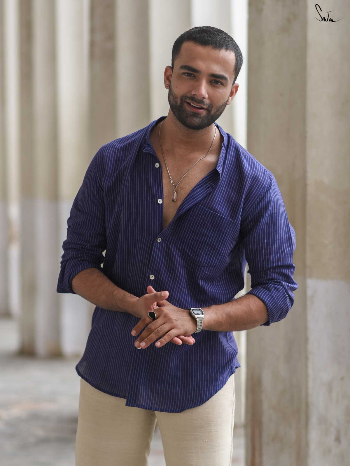 Full Sleeve Cotton Blue Shirt For Men|BLUE BLAZE|Suta