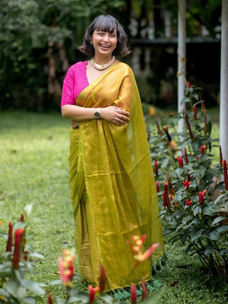 Suta Lime Green Tissue Saree