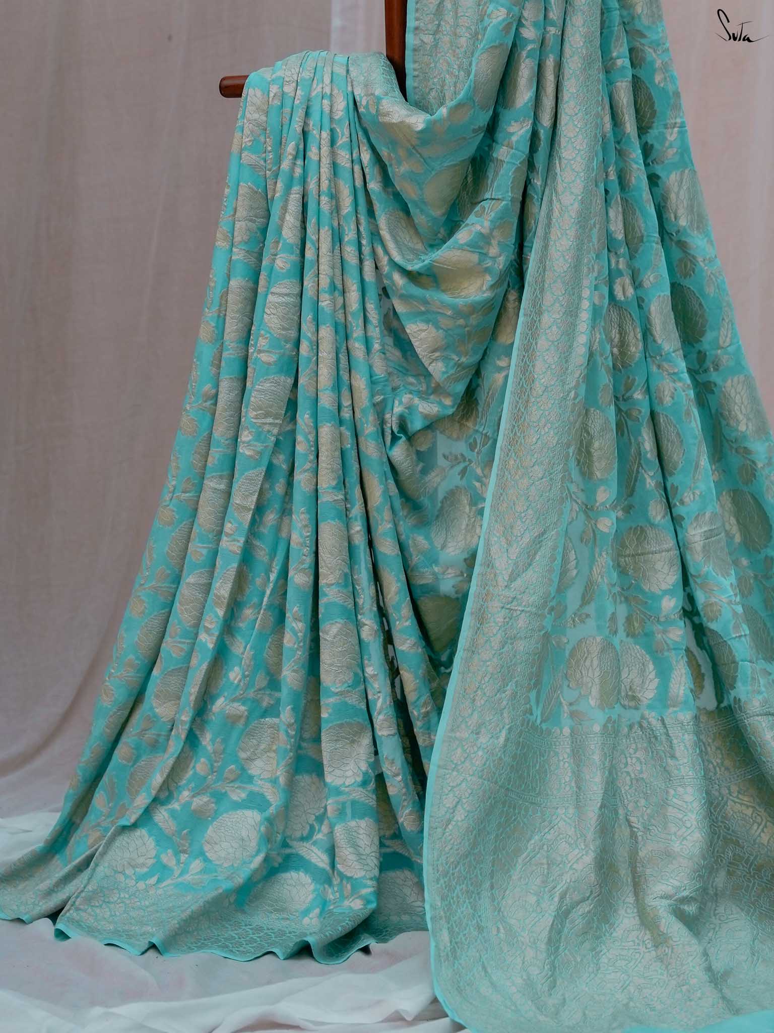 Liberated Lalitha Sky Blue Banarasi Saree