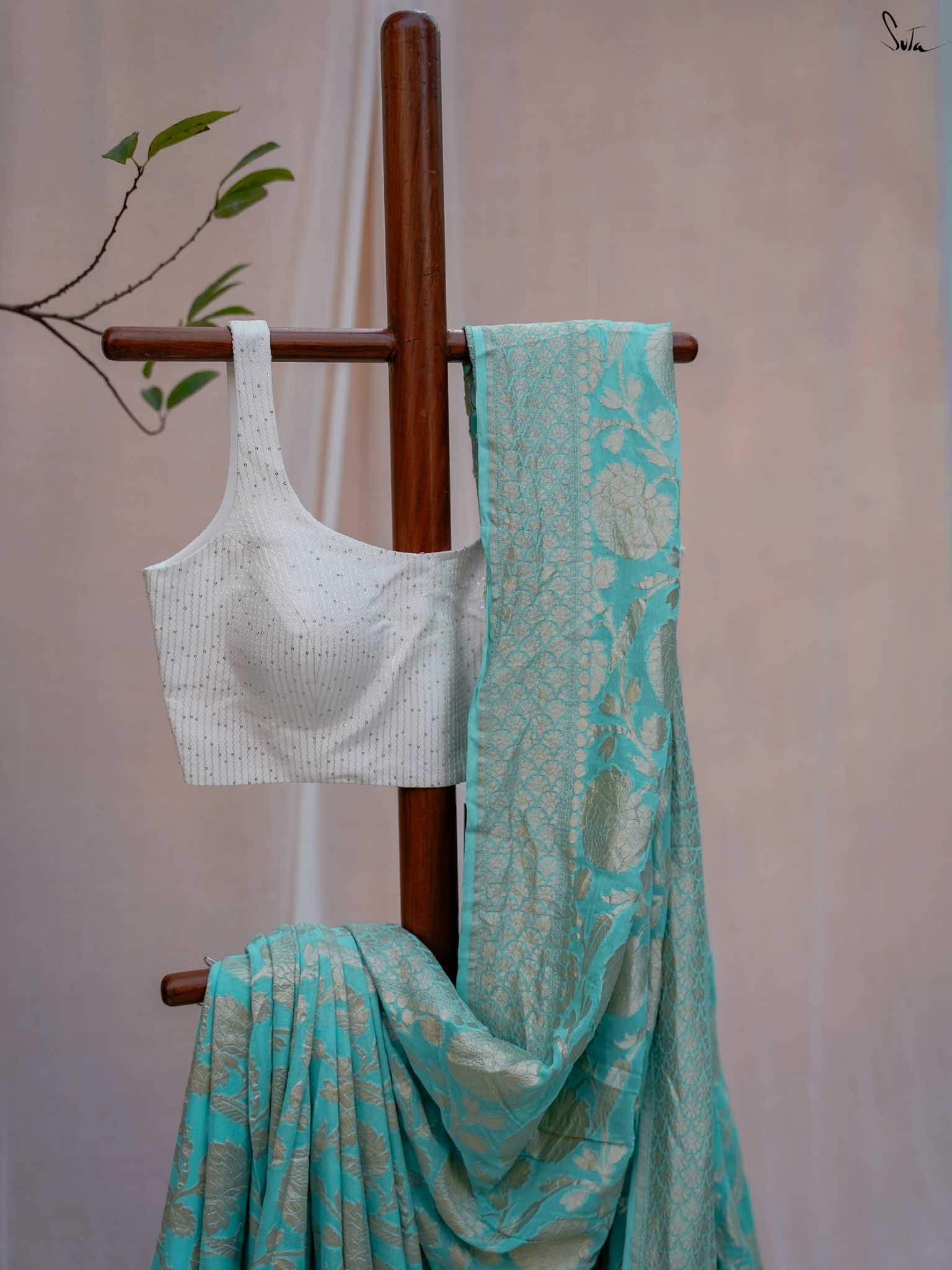 Liberated Lalitha Sky Blue Banarasi Saree