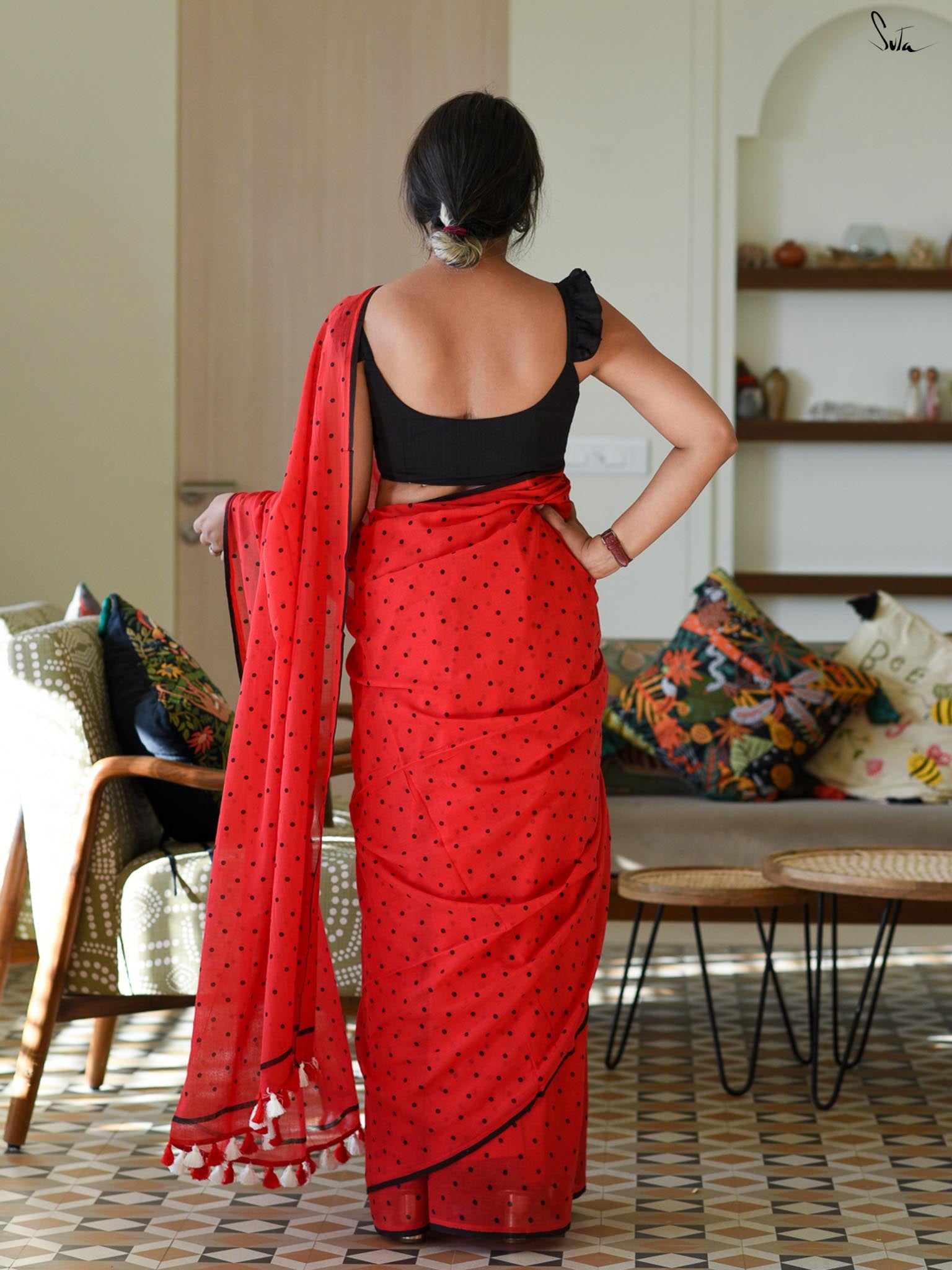 Hibiscus Polka Saree