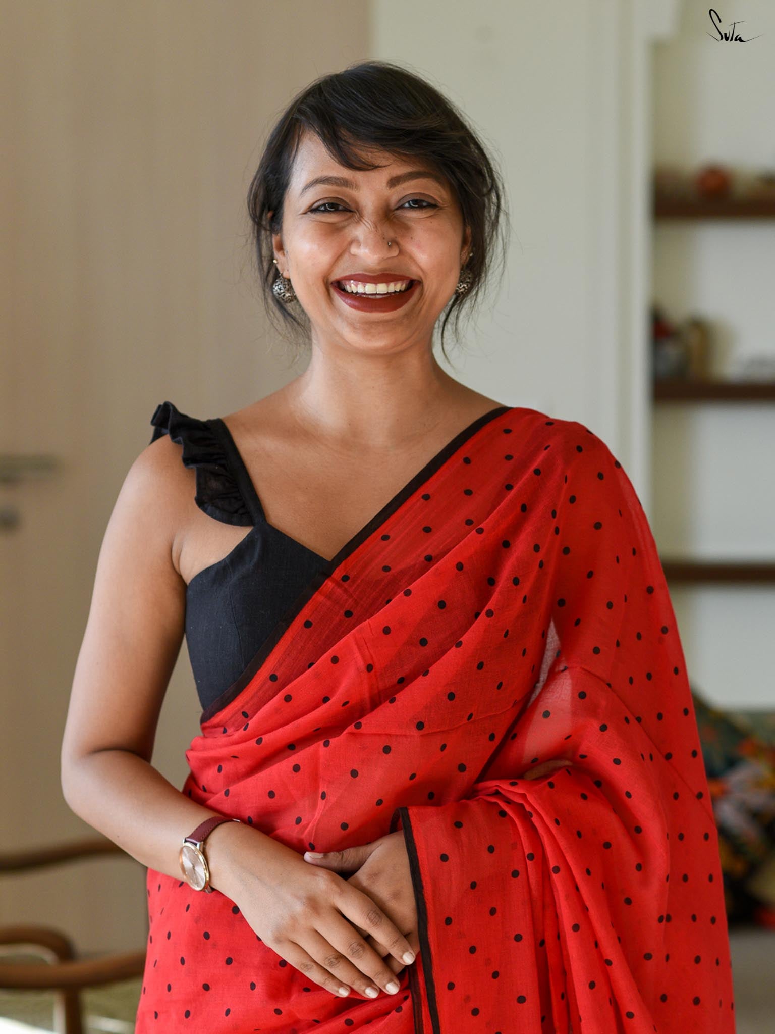 Hibiscus Polka Saree