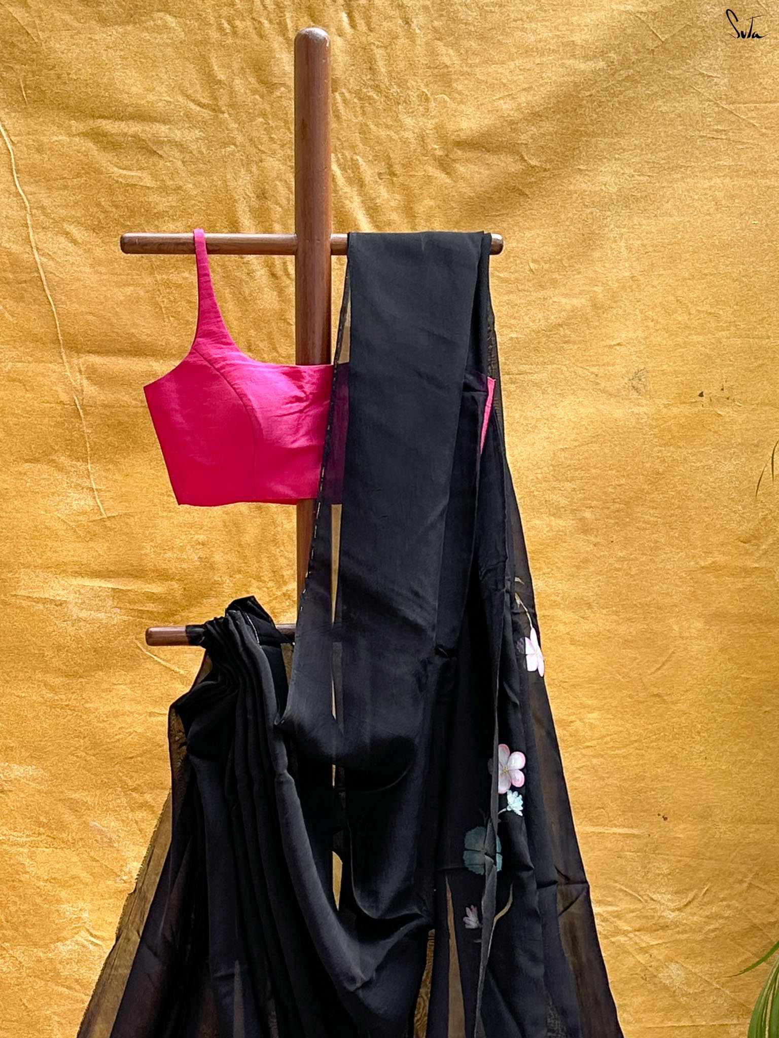 Blue Rose Noir (Hand Painted Viscose Saree)