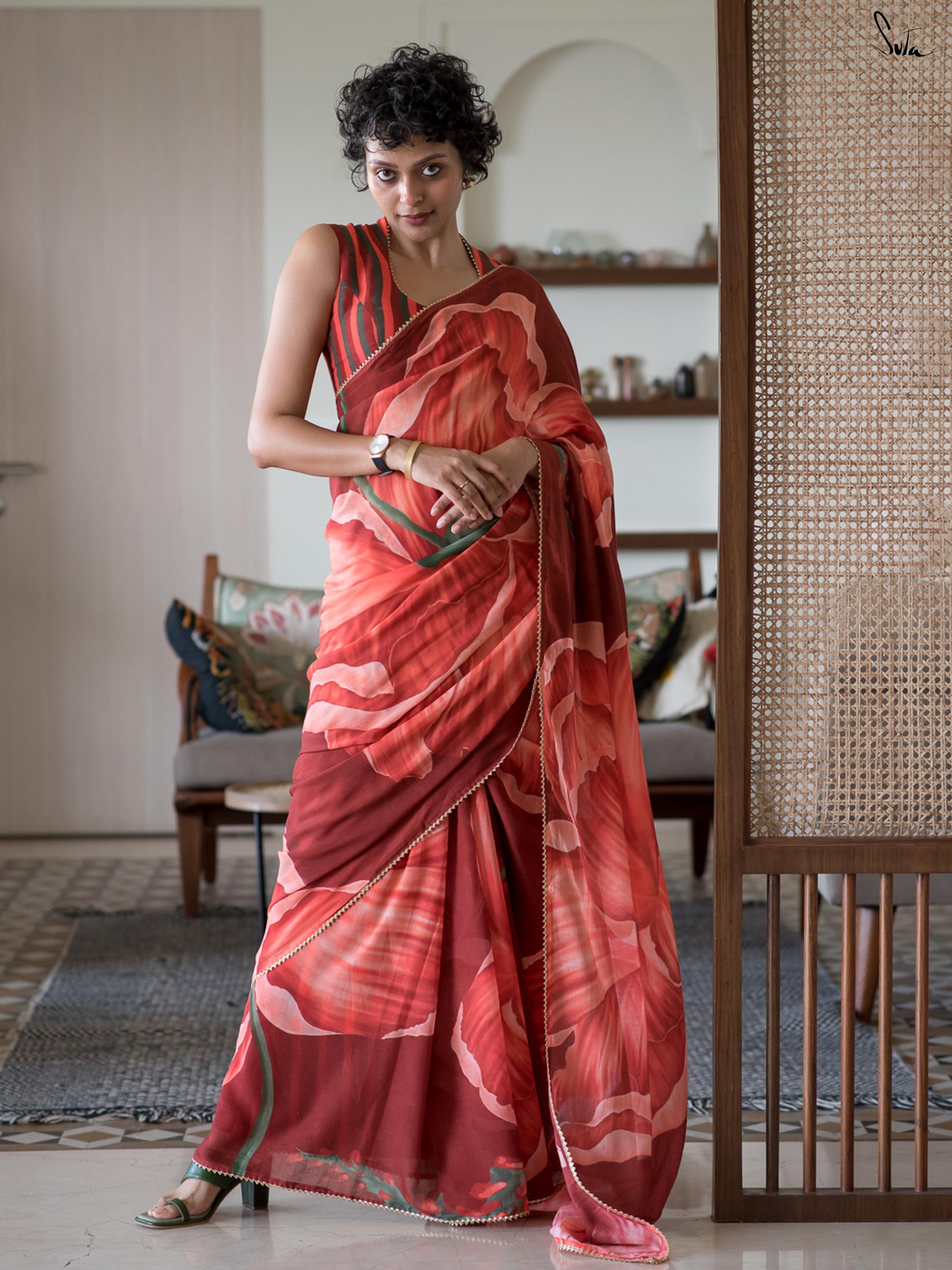 Bouquet of Coral Saree