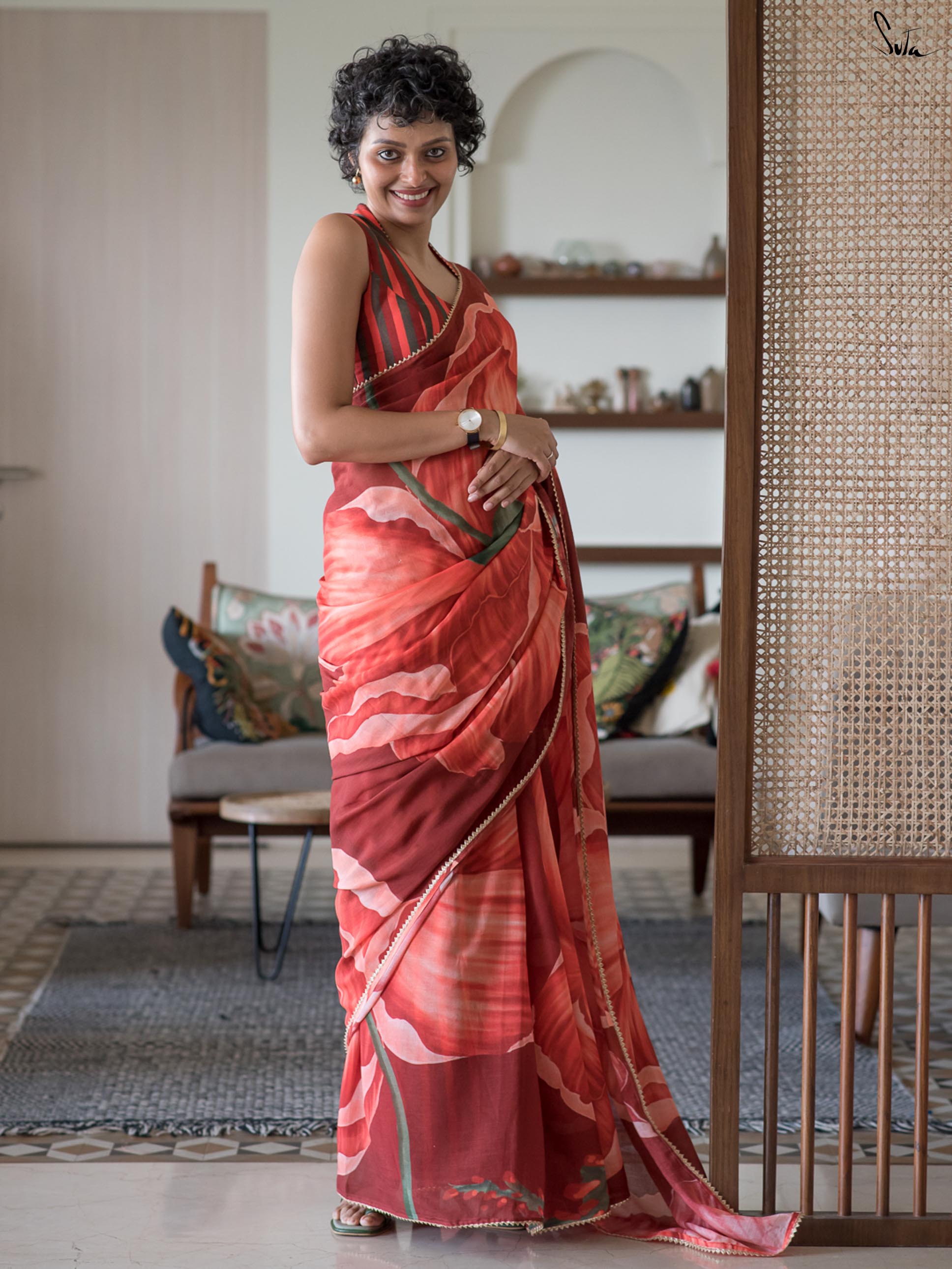 Bouquet of Coral Saree