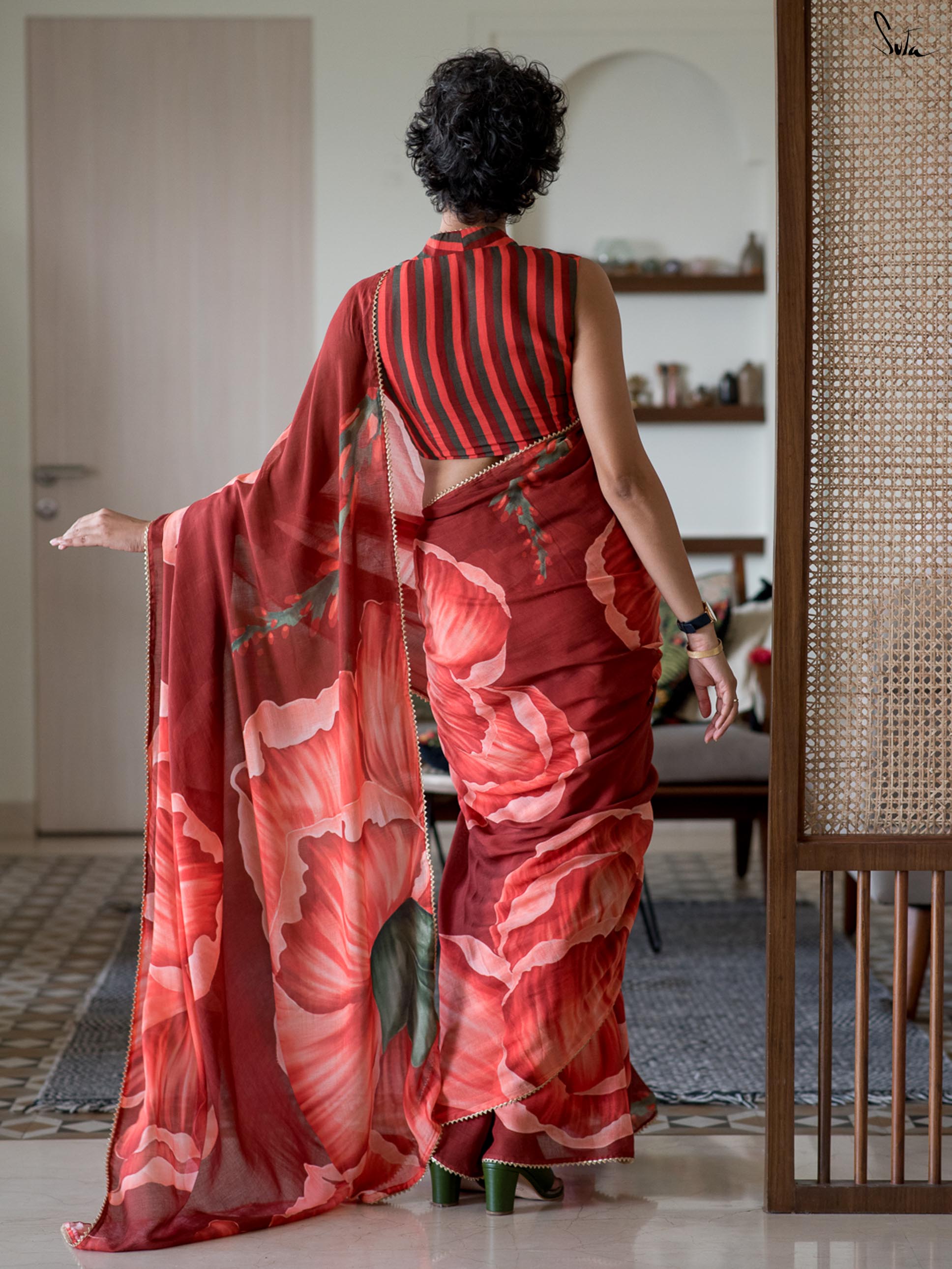 Bouquet of Coral Saree