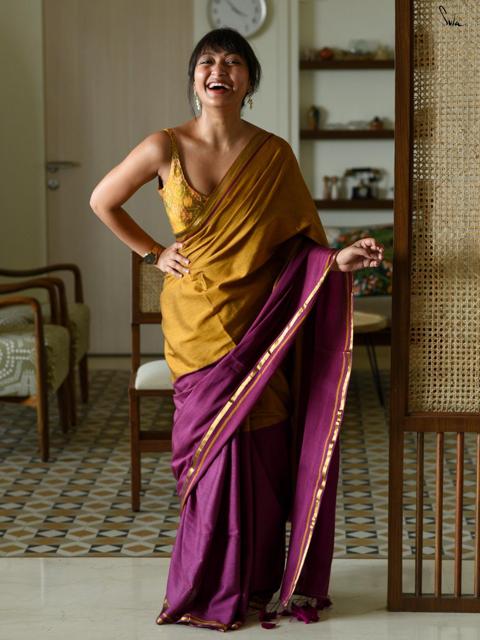 Double Trounle: Ochre/ Maroon Saree