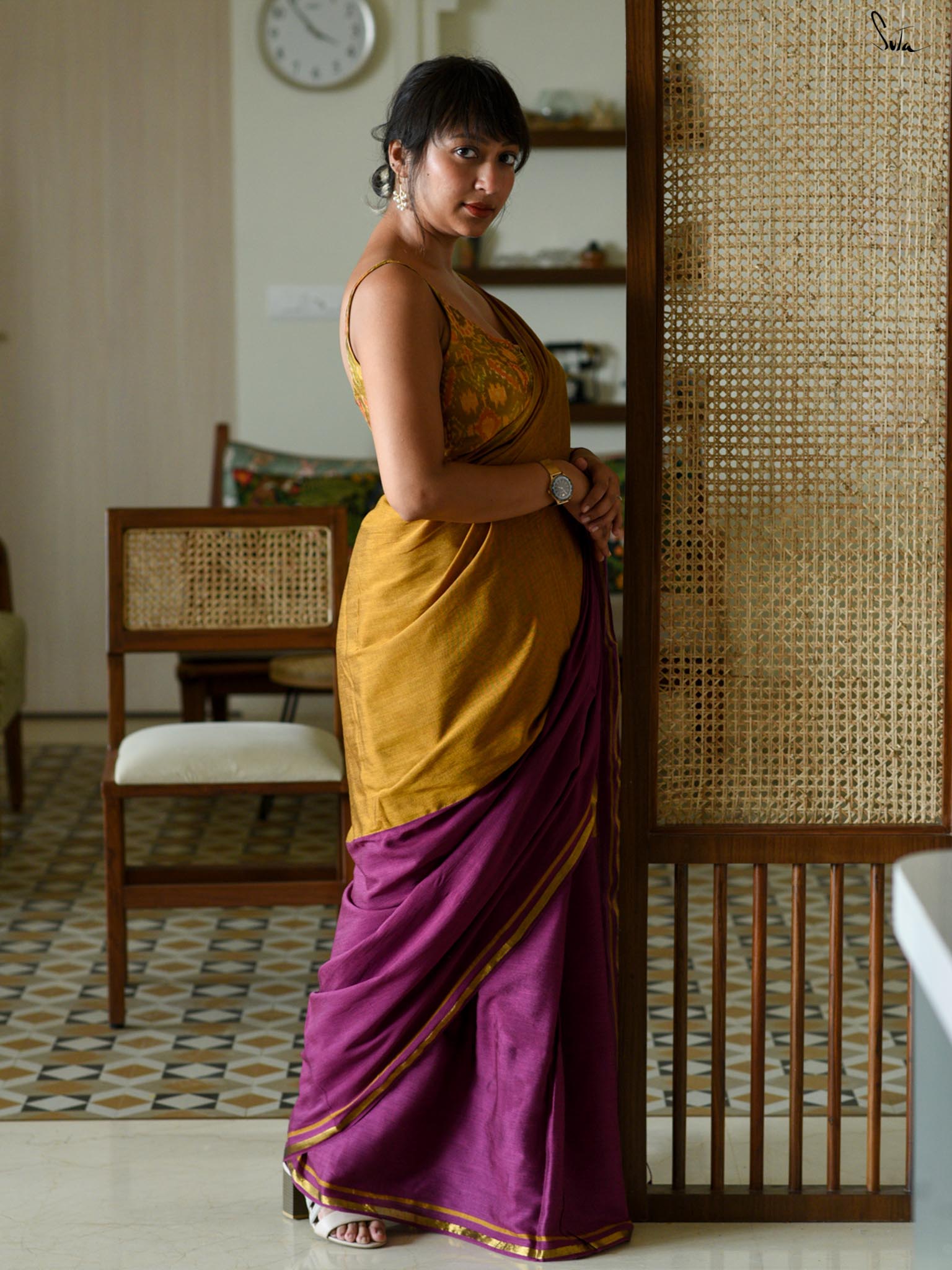 Double Trounle: Ochre/ Maroon Saree