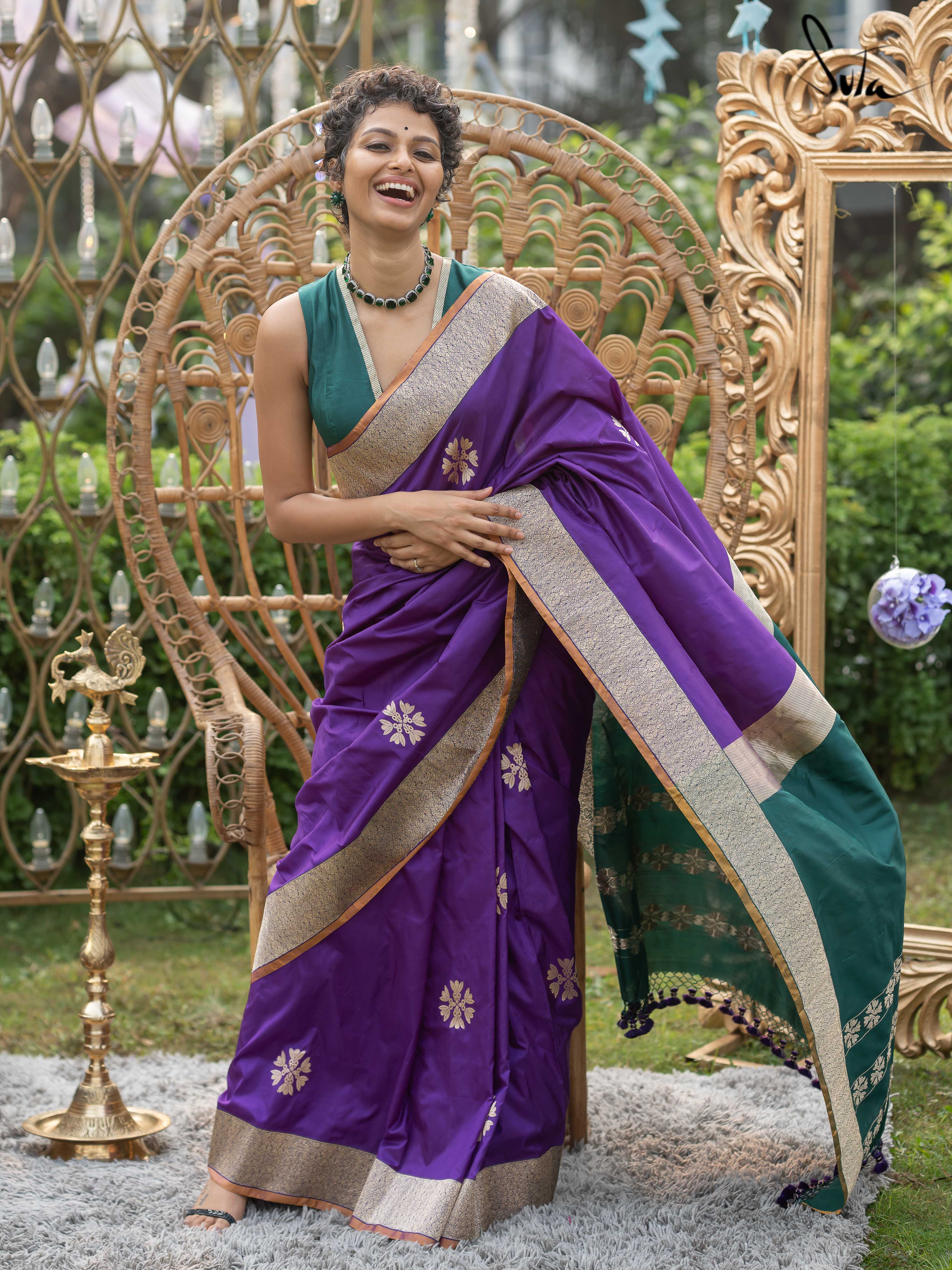 Incredible Purple Soft Silk Saree With Fragrant Blouse Piece