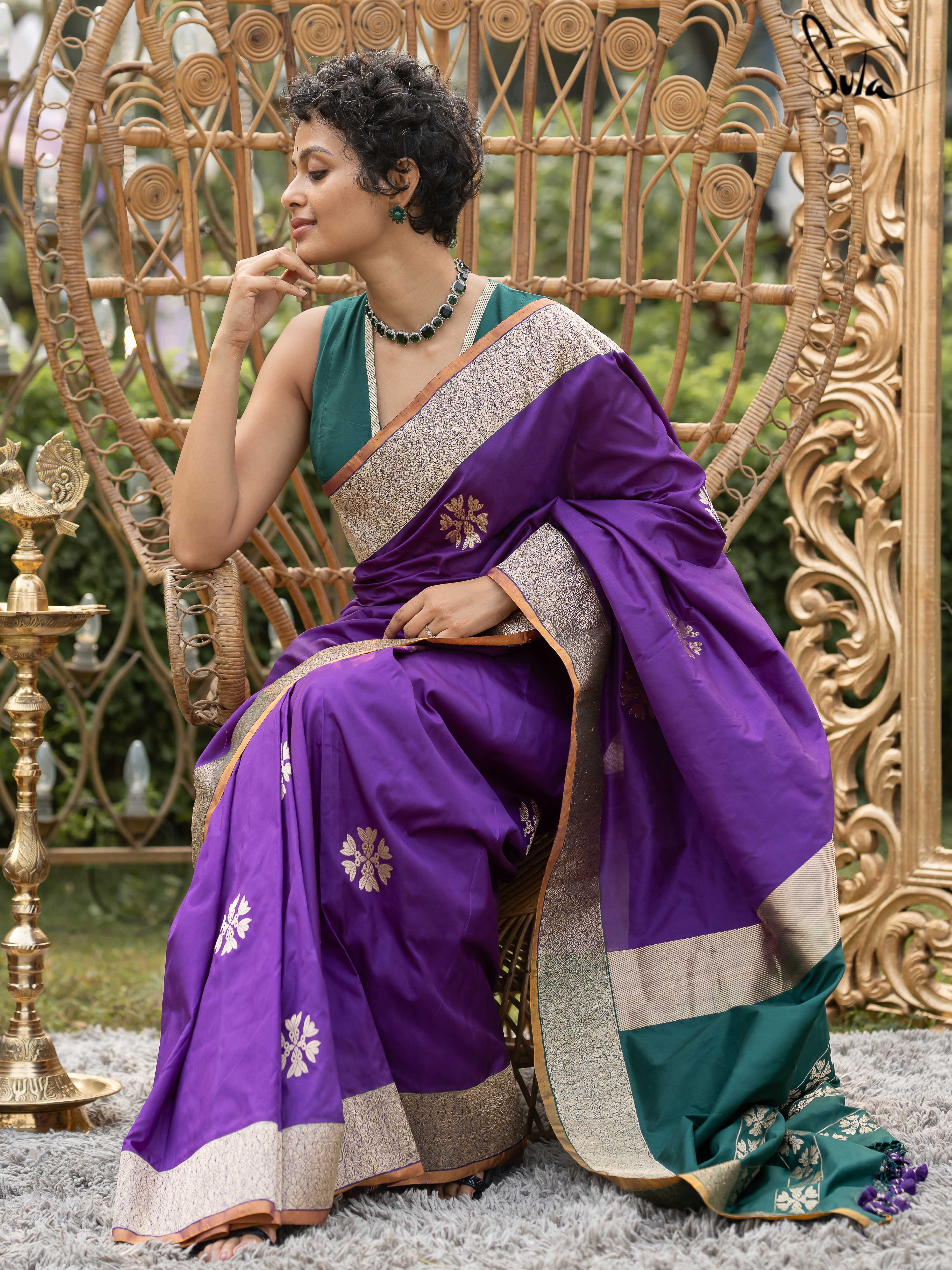 Silk Saree with blouse in Purple colour 18005