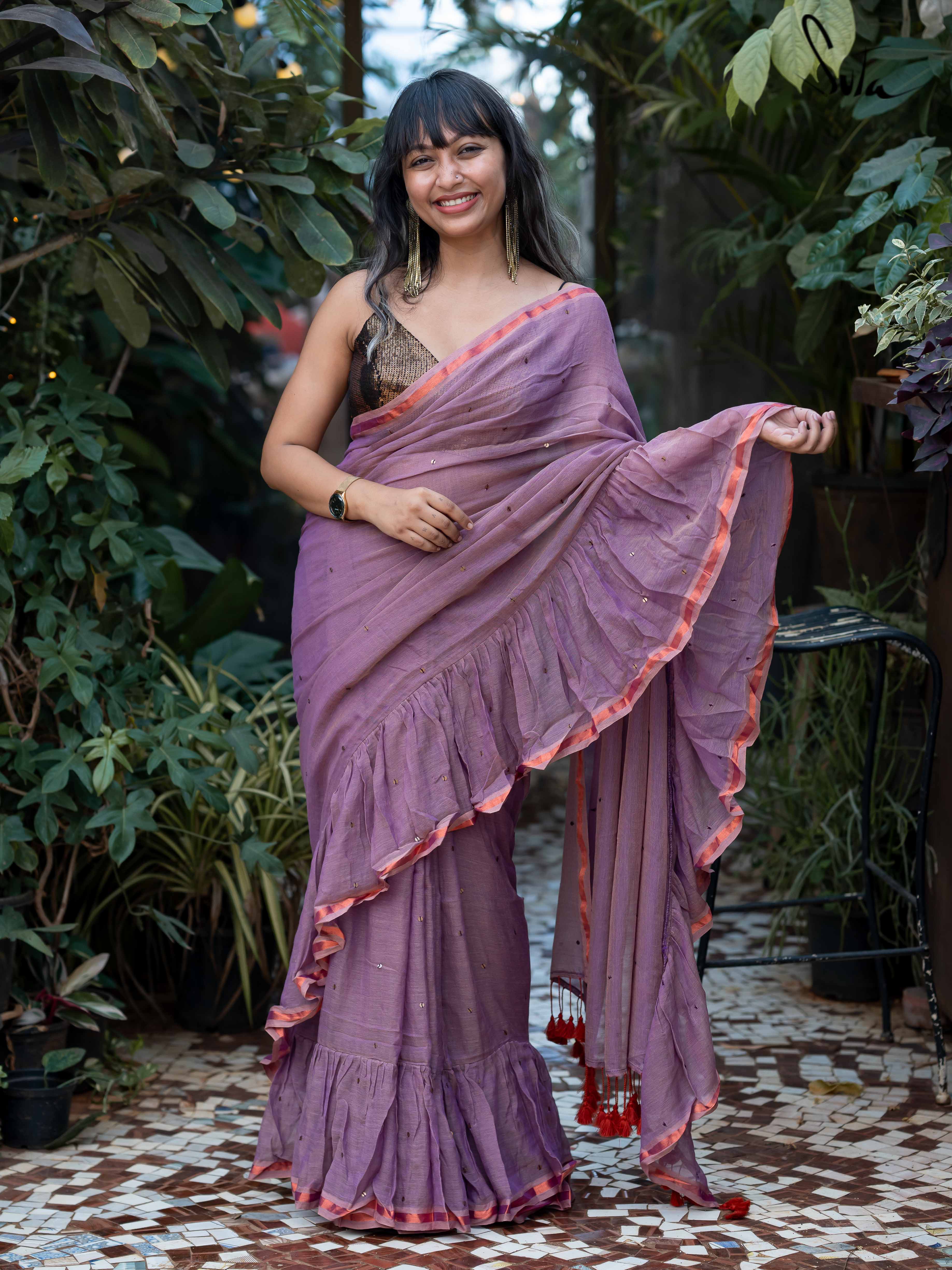 Rose Gold Satin Saree | Sarees for girls, Fancy sarees party wear, Fancy  sarees