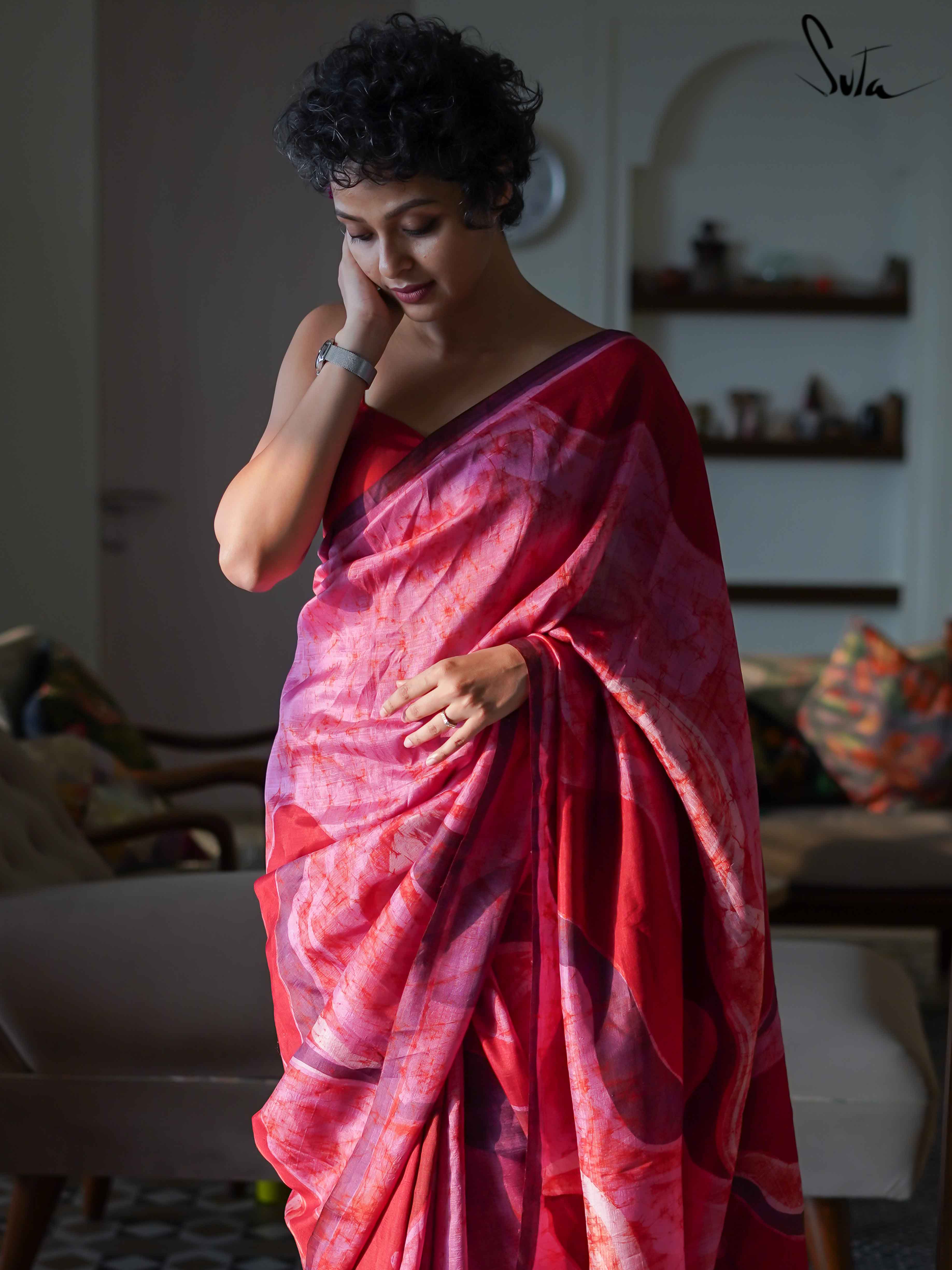 Pink Ombre Striped Blouse Saree- Indian Clothing in Denver, CO and Aurora,  CO- India Fashion X
