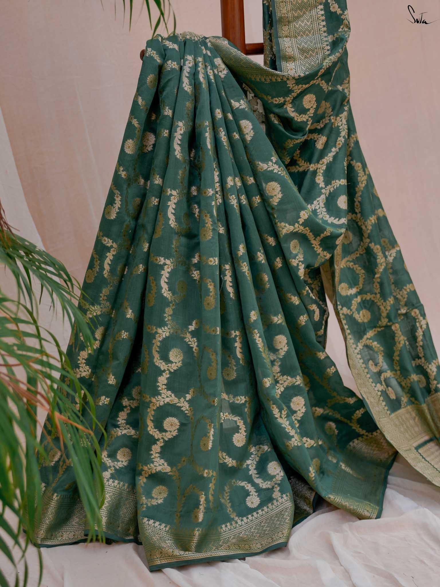 Tivra Green Banarasi Saree