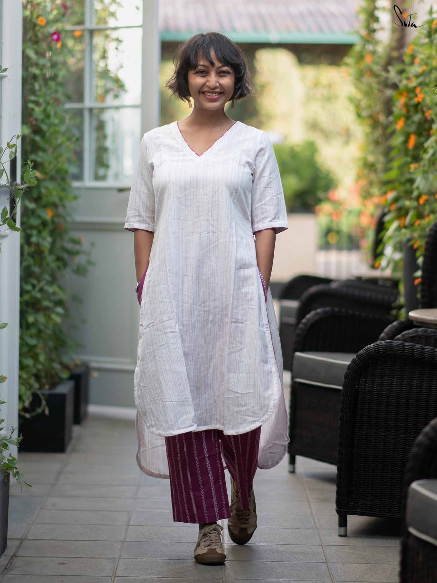 Soft Cotton White Kurta Set|Breezy Blossoms Ensemble|Suta